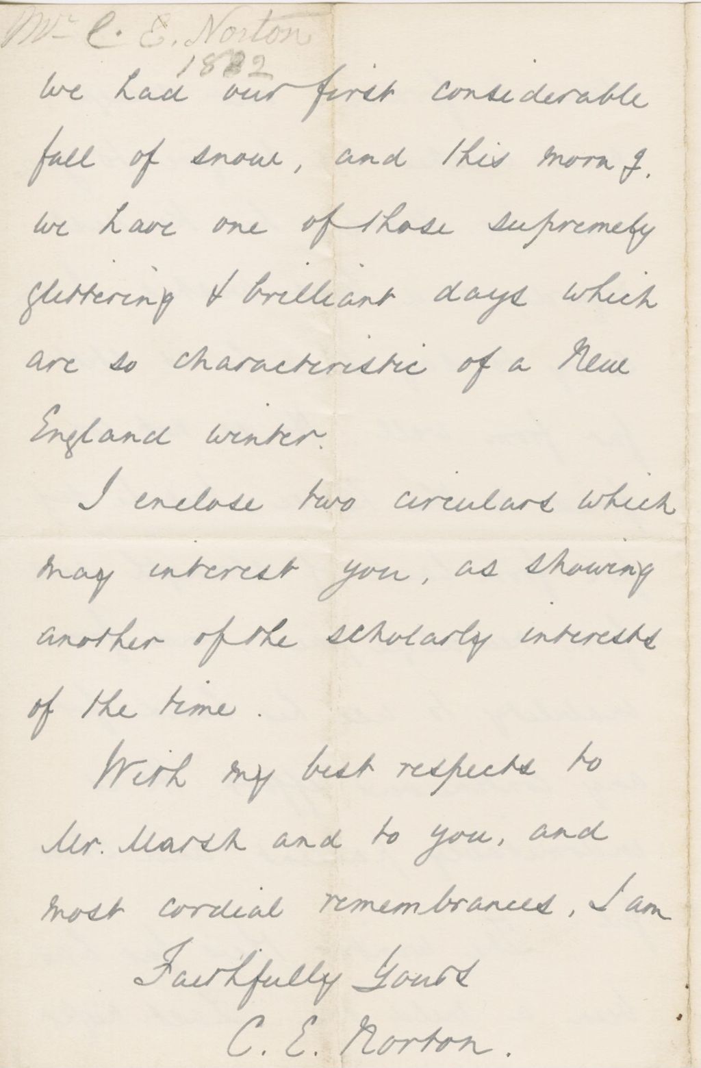 Miniature of Letter from CHARLES ELIOT NORTON to CAROLINE CRANE MARSH, dated January 2, 1882.