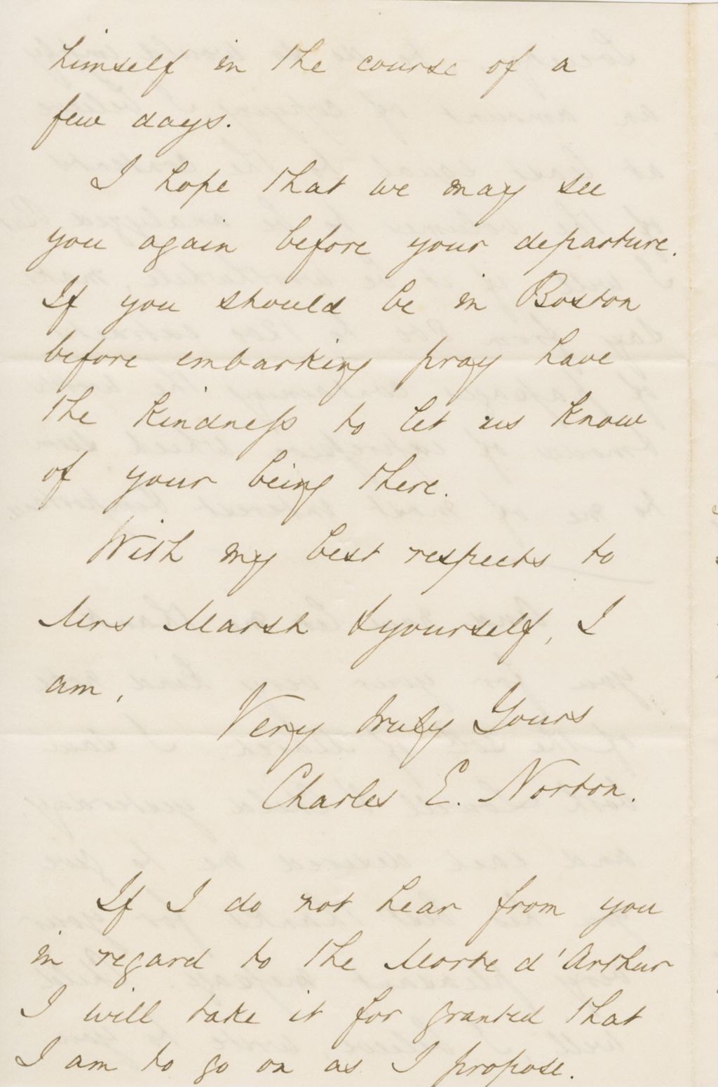 Miniature of Letter from CHARLES ELIOT NORTON to GEORGE PERKINS MARSH, dated 5th April, 1861.