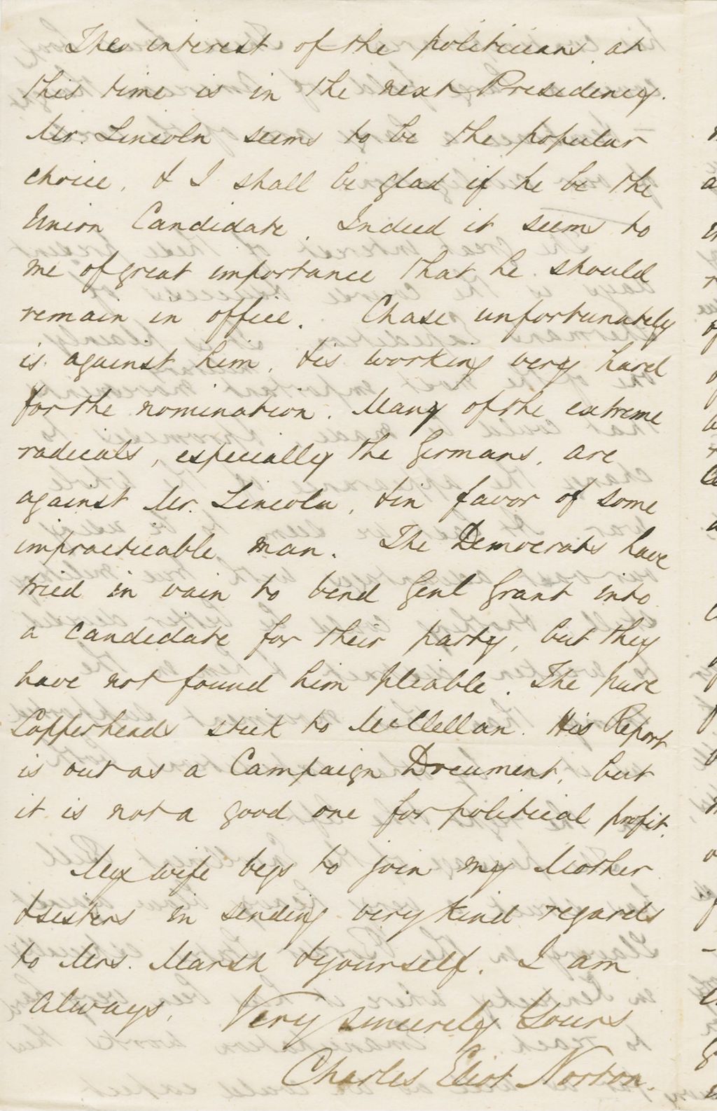 Miniature of Letter from CHARLES ELIOT NORTON to GEORGE PERKINS MARSH, dated February 22, 1864.