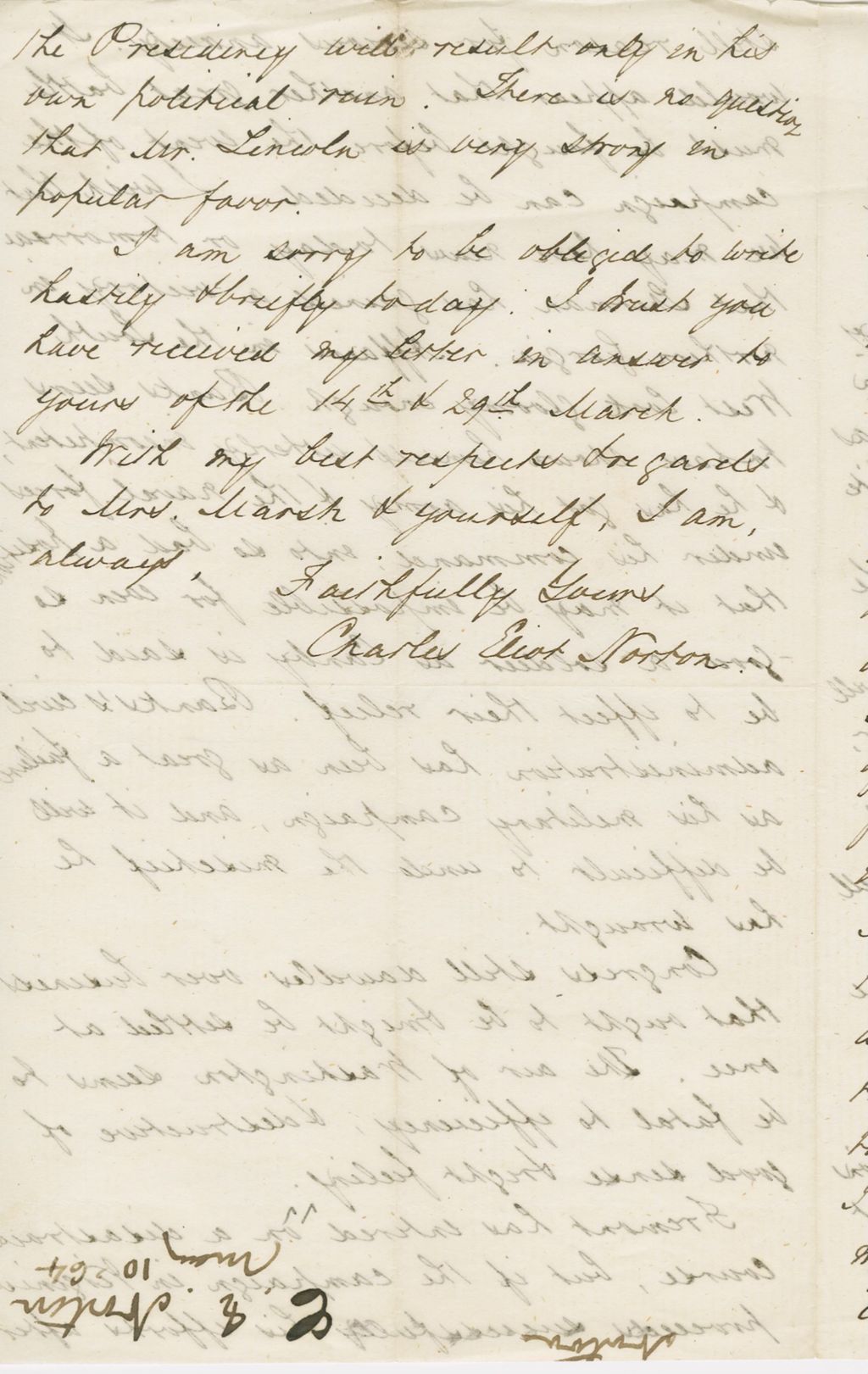 Miniature of Letter from CHARLES ELIOT NORTON to GEORGE PERKINS MARSH, dated May 10, 1864.