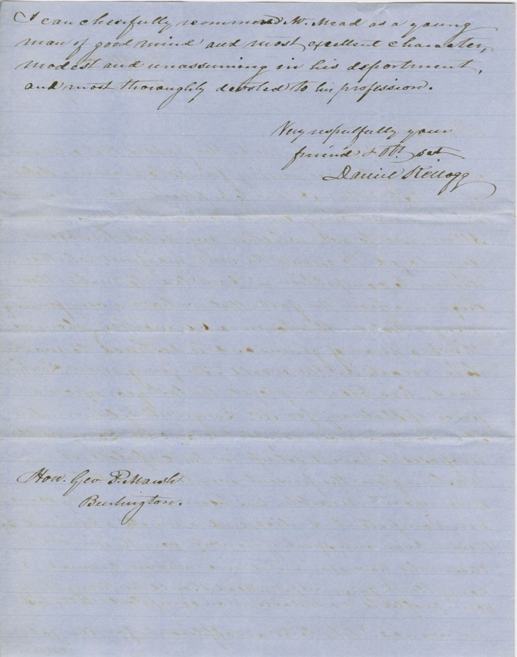 Miniature of Letter from DANIEL KELLOGG to GEORGE PERKINS MARSH, dated December 16, 1857.