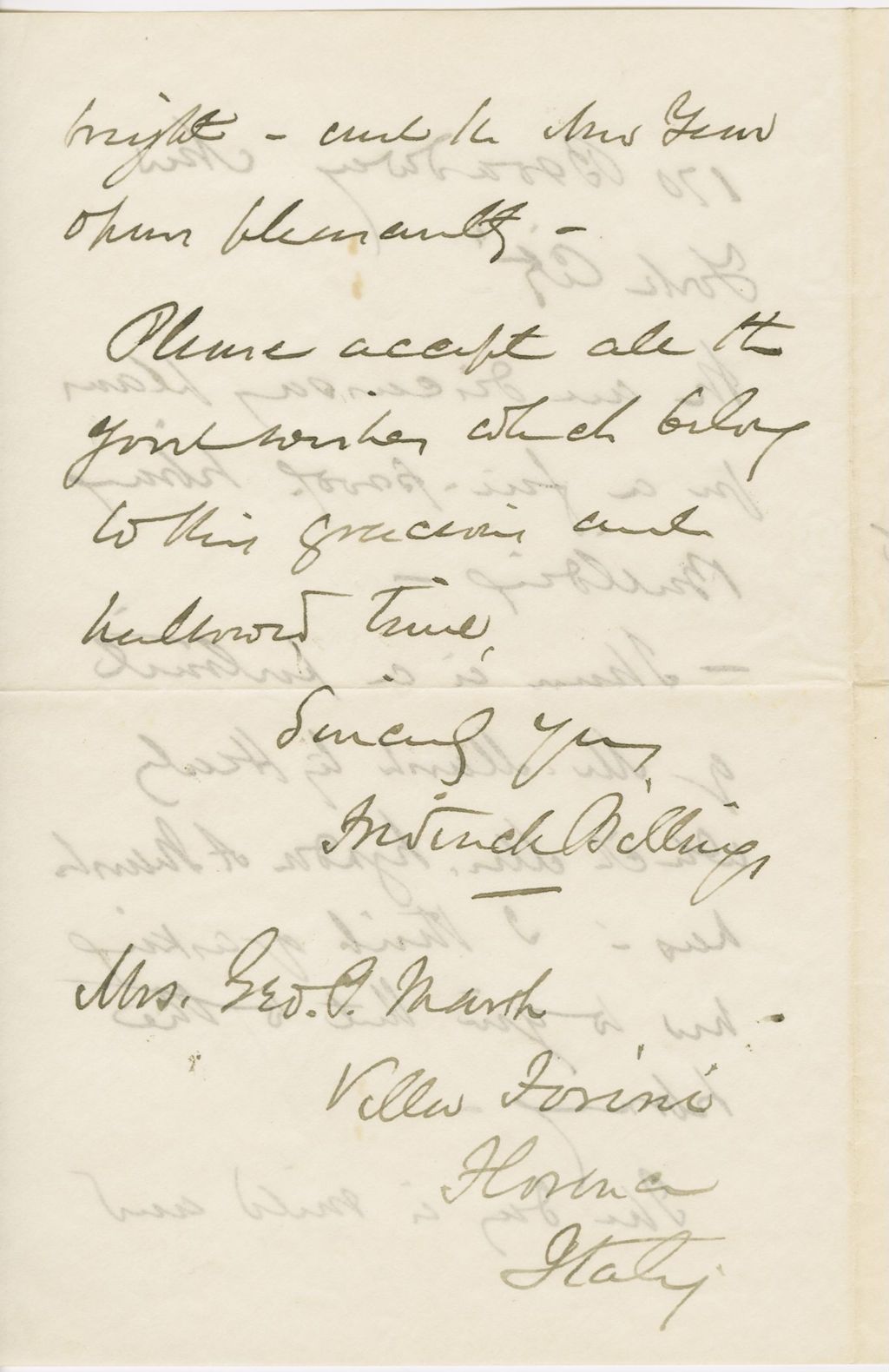 Miniature of Letter from FREDERICK BILLINGS to CAROLINE CRANE MARSH, dated January 1, 1883.