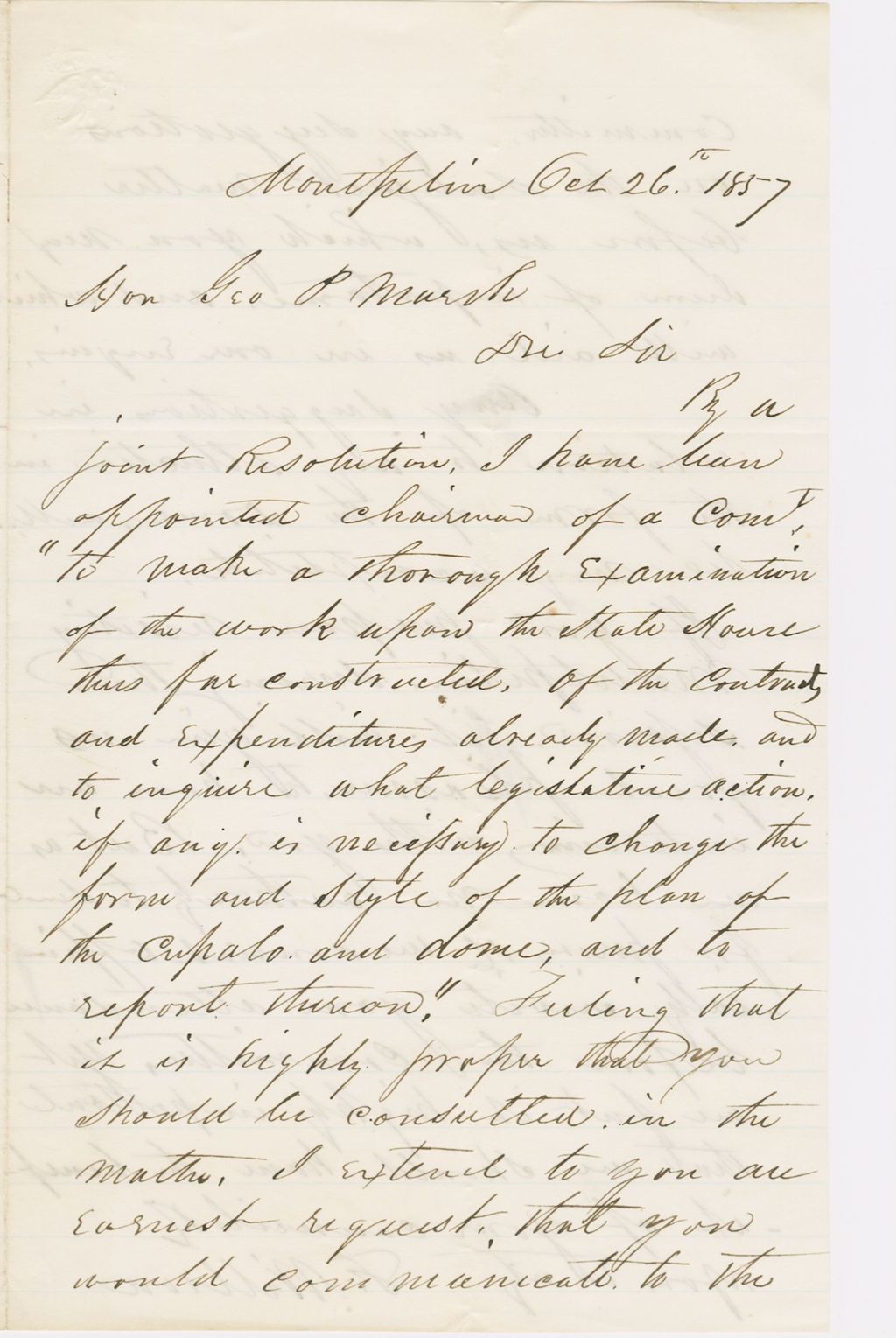 Miniature of Letter from F. WILLSON to GEORGE PERKINS MARSH, dated October 26, 1857.