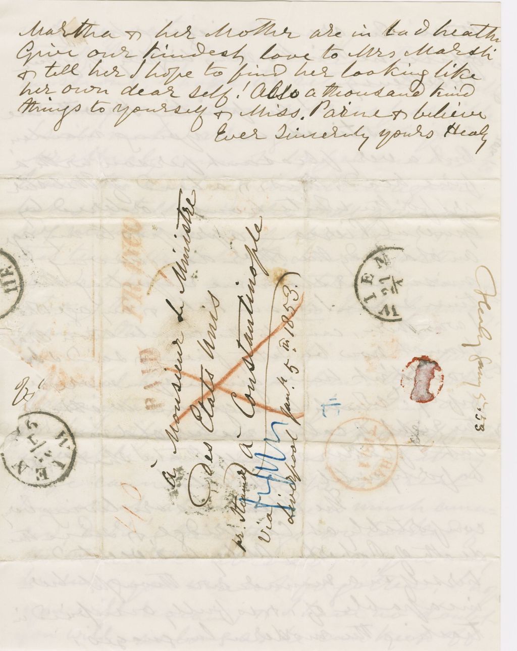 Miniature of Letter from G. P. A. HEALY to GEORGE PERKINS MARSH, dated January 5, 1853.