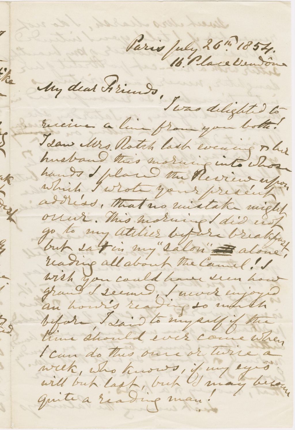 Miniature of Letter from G. P. A. HEALY to GEORGE PERKINS MARSH and CAROLINE CRANE MARSH, dated July 26, 1854.