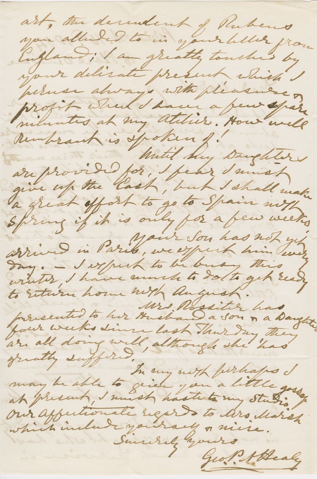 Miniature of Letter from G. P. A. HEALY to GEORGE PERKINS MARSH, dated October 16, 1854.