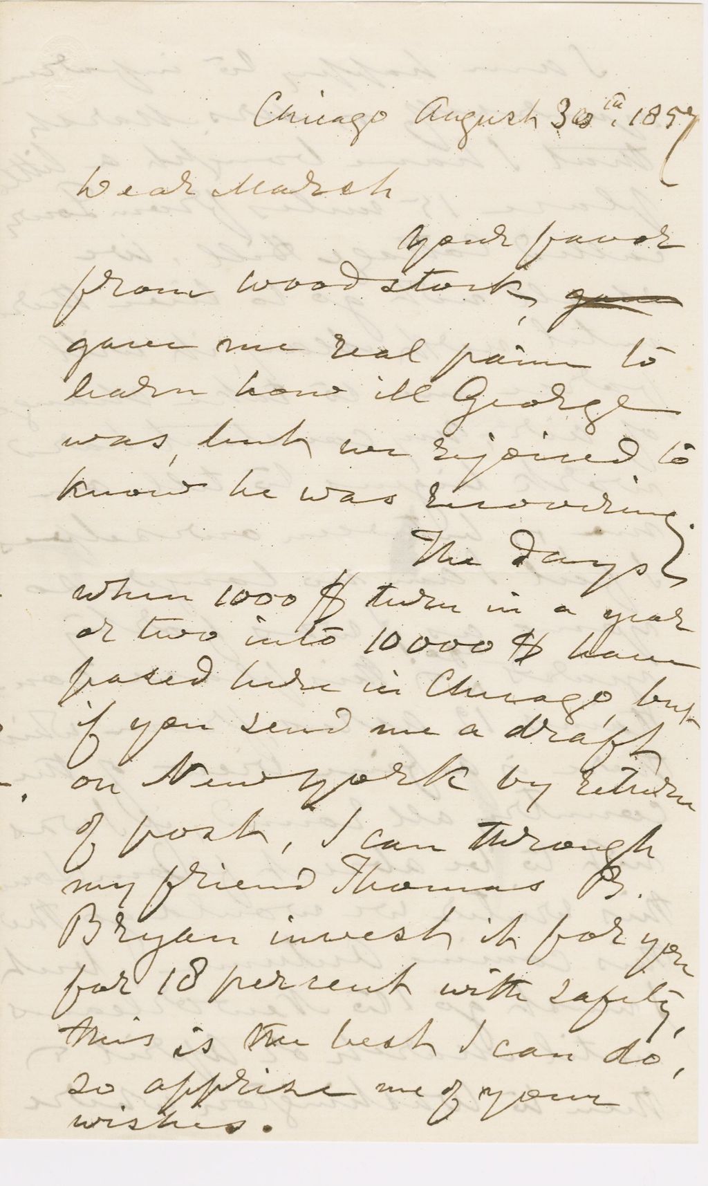 Miniature of Letter from G. P. A. HEALY to GEOPGE PERKINS MARSH, dated August 30, 1857.