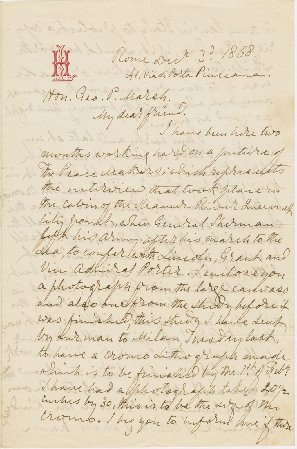 Miniature of Letter from G. P. A. HEALY to GEORGE PERKINS MARSH, dated December 3, 1868.