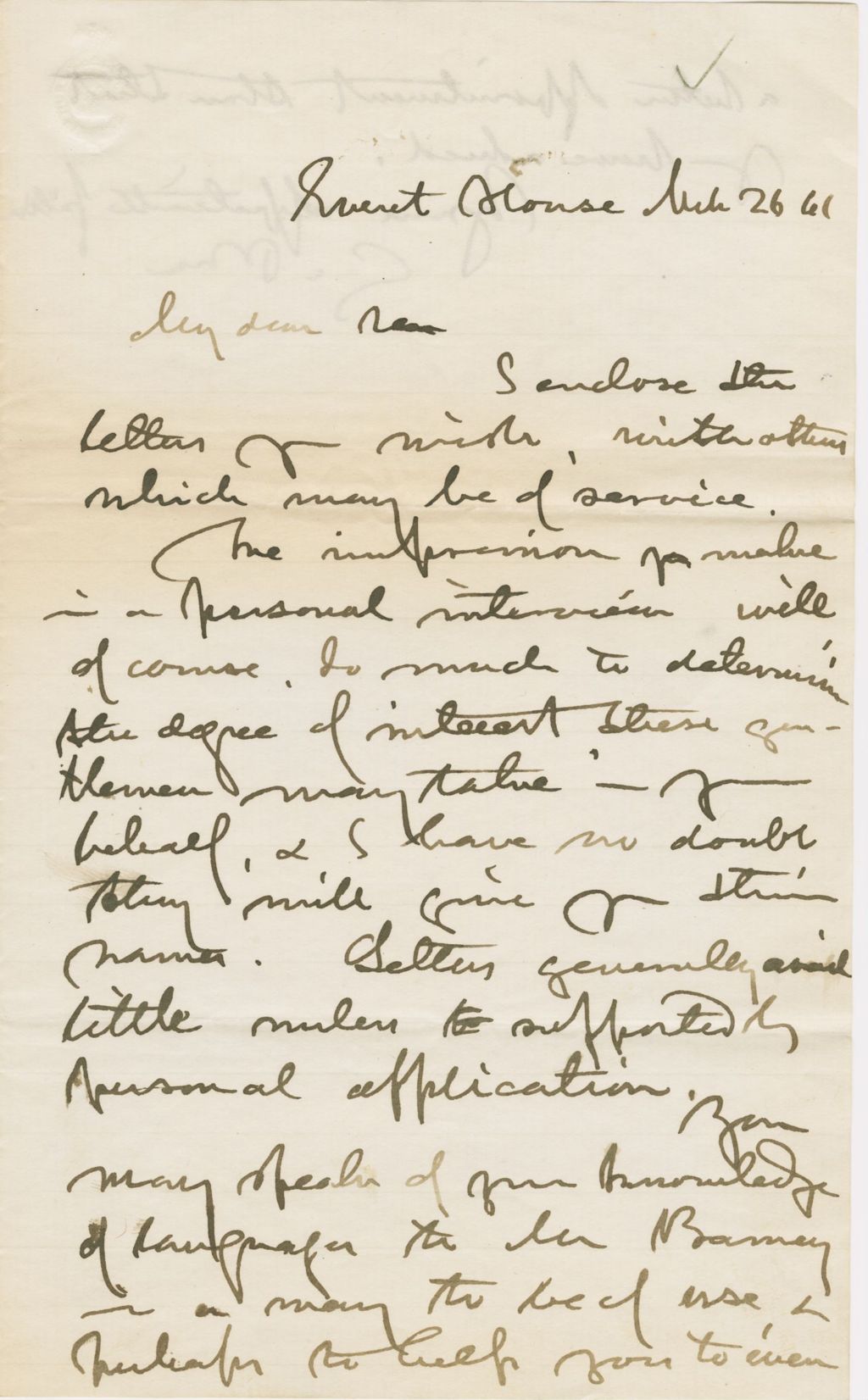 Miniature of Letter from GEORGE PERKINS MARSH to CHARLES ELIOT NORTON, dated March 26, 1861.