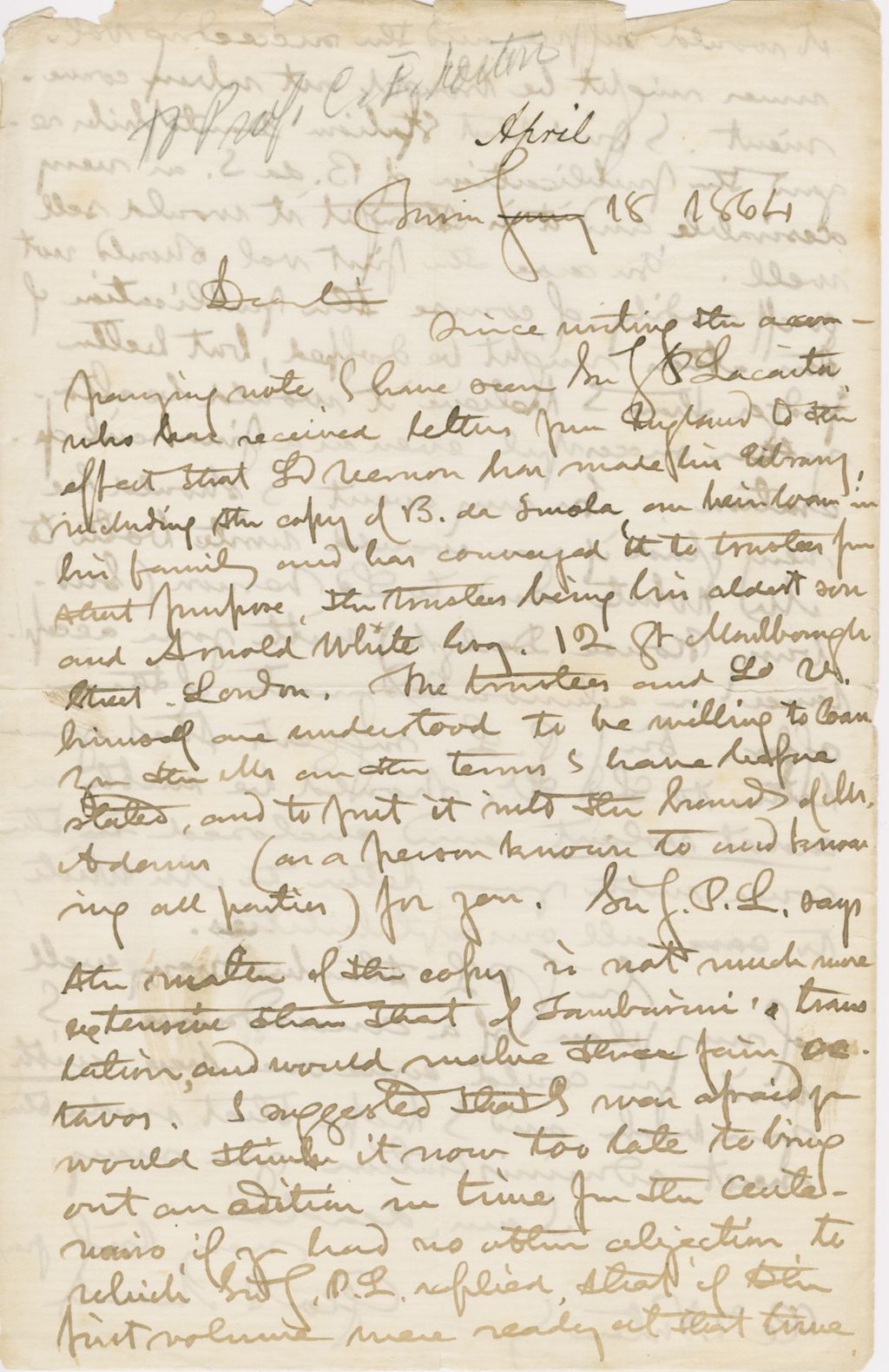 Miniature of Letter from GEORGE PERKINS MARSH to CHARLES ELIOT NORTON, dated April 18, 1864.