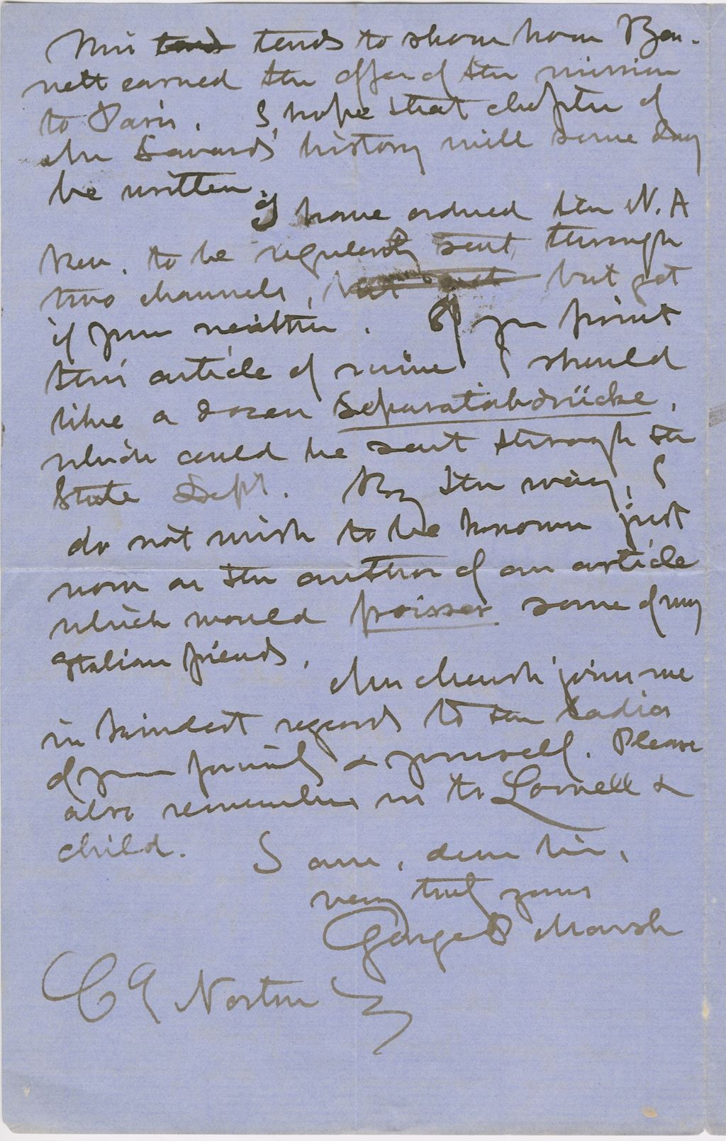 Miniature of Letter from GEORGE PERKINS MARSH to CHARLES ELIOT NORTON, dated December 24, 1866.