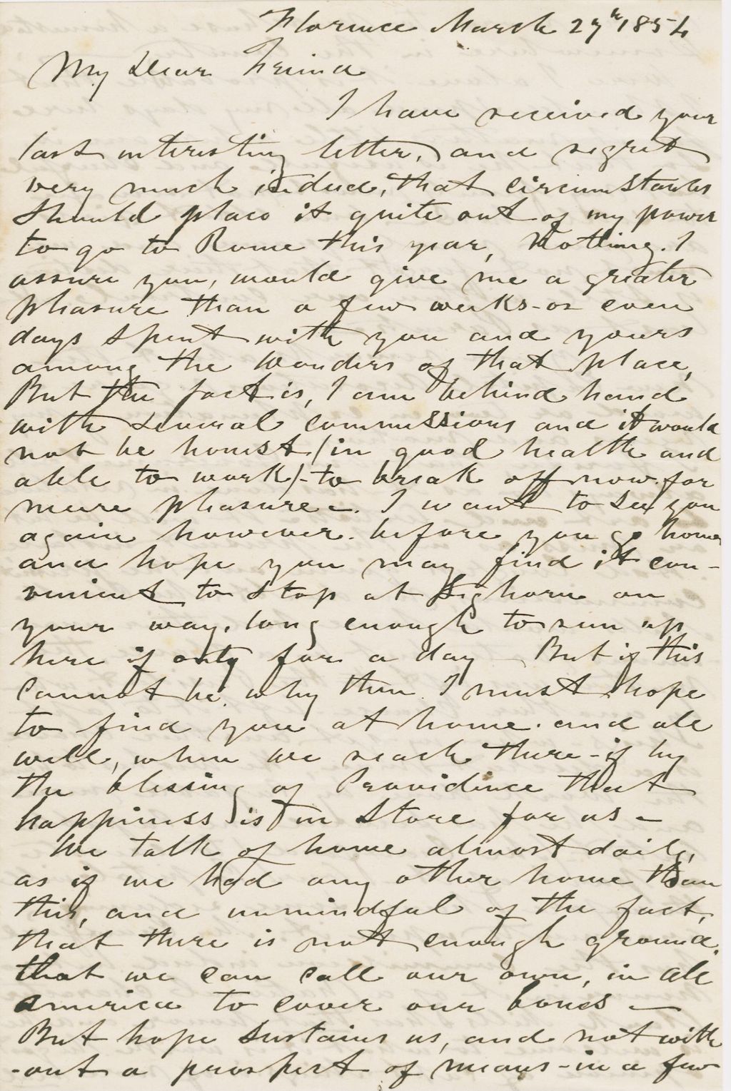 Miniature of Letter from HIRAM POWERS to GEORGE PERKINS MARSH, dated March 27, 1854.