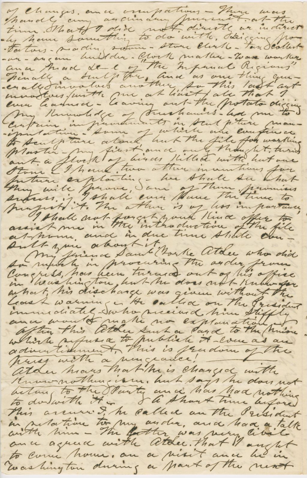 Miniature of Letter from HIRAM POWERS to GEORGE PERKINS MARSH, dated June 21, 1855.