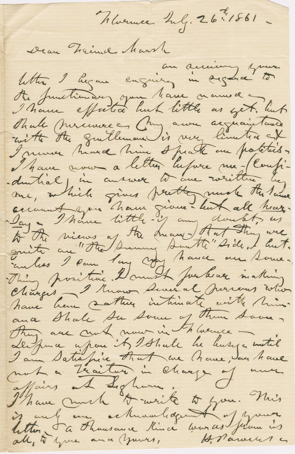 Miniature of Letter from HIRAM POWERS to GEORGE PERKINS MARSH, dated July 26, 1861.