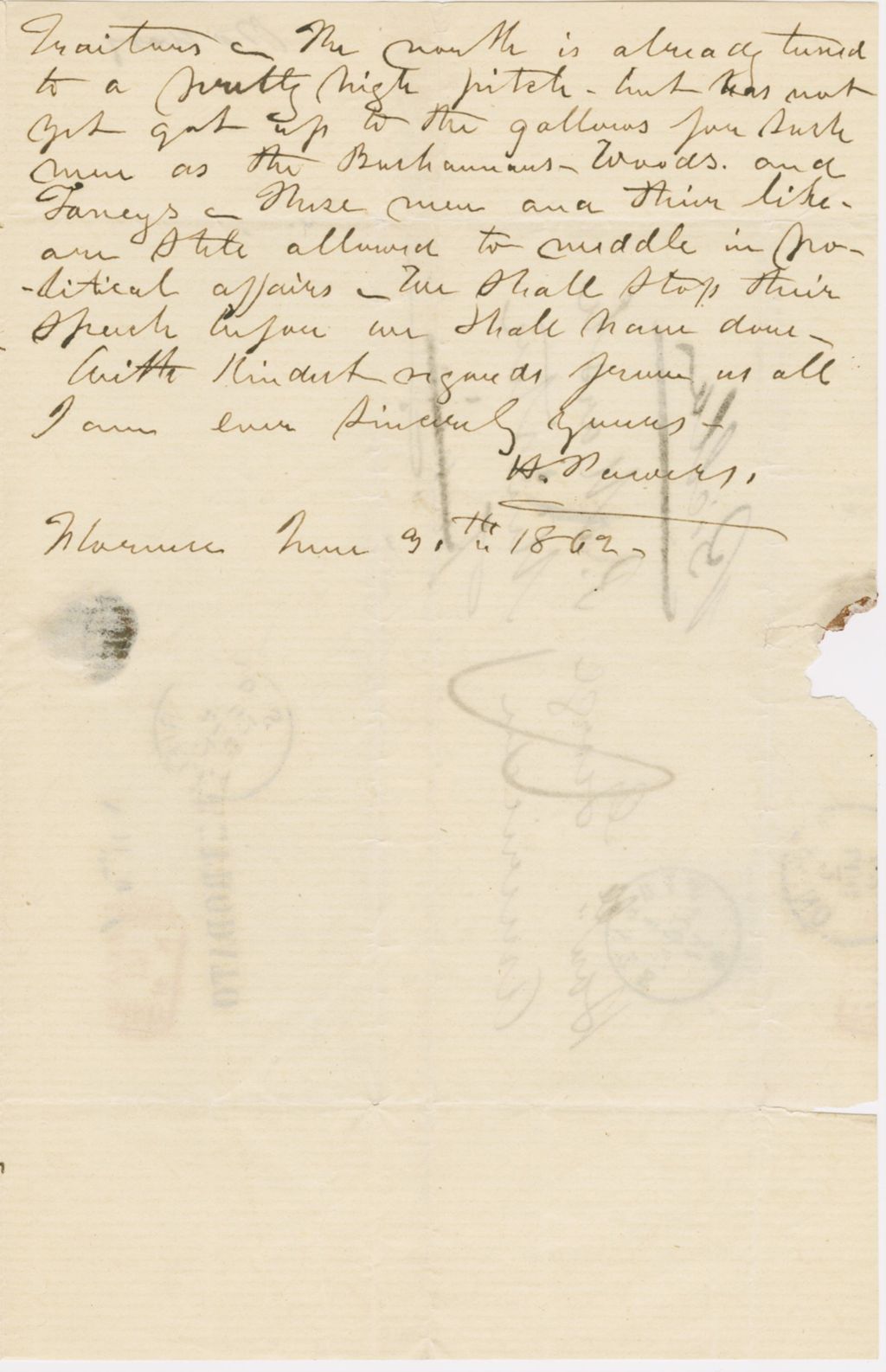 Miniature of Letter from HIRAM POWERS to GEORGE PERKINS MARSH, dated June 30, 1862.