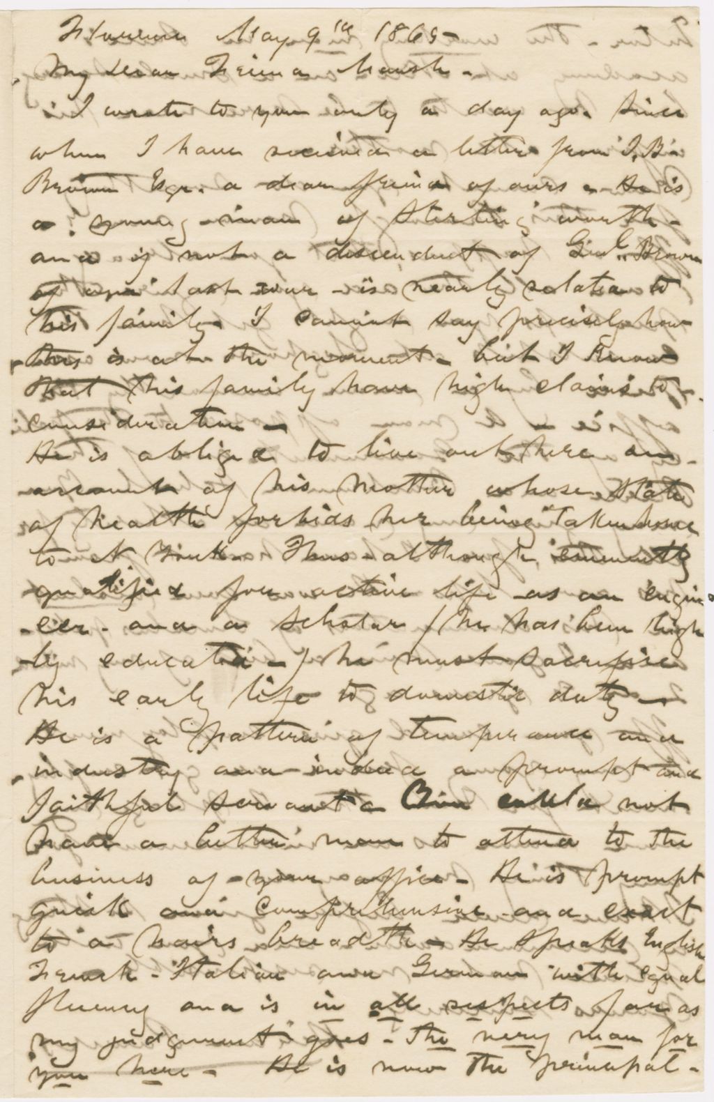 Miniature of Letter from HIRAM POWERS to GEORGE PERKINS MARSH, dated May 9, 1865.