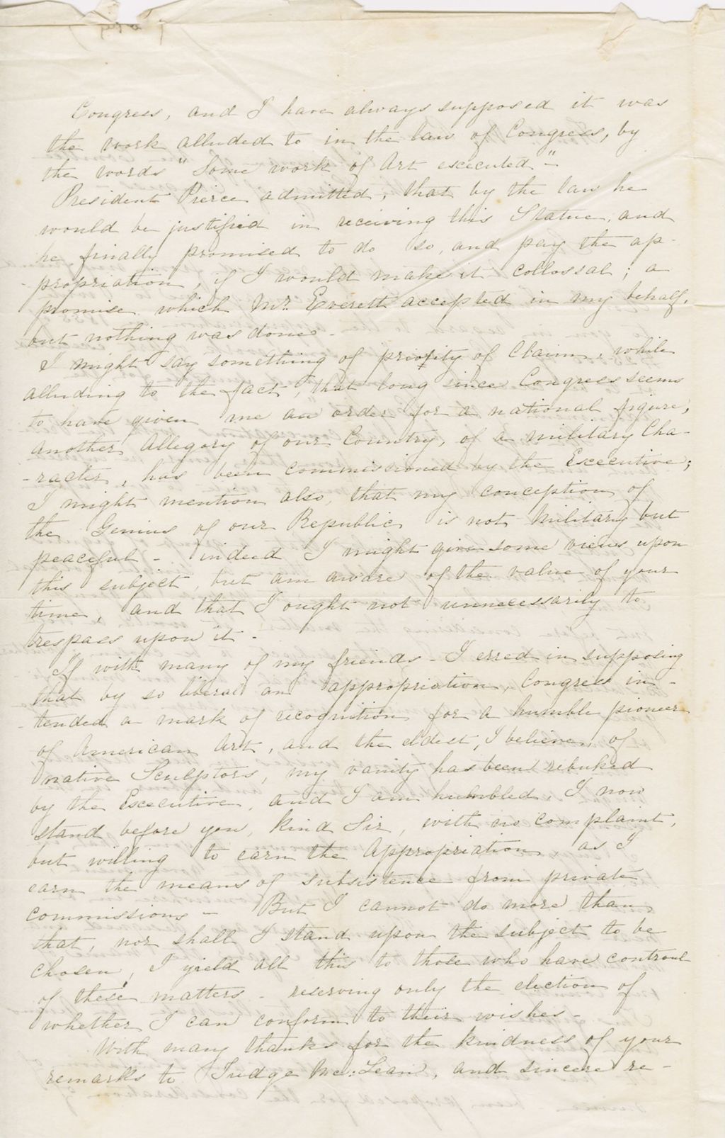 Miniature of Letter from HIRAM POWERS to JAMES ALFRED PEARCE, dated March 21, 1858.