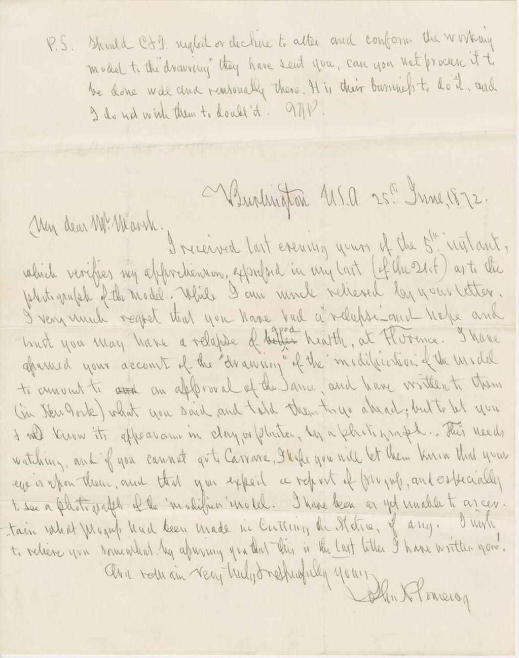 Miniature of Letter from JOHN NORTON POMEROY to GEORGE PERKINS MARSH, dated June 25, 1872.