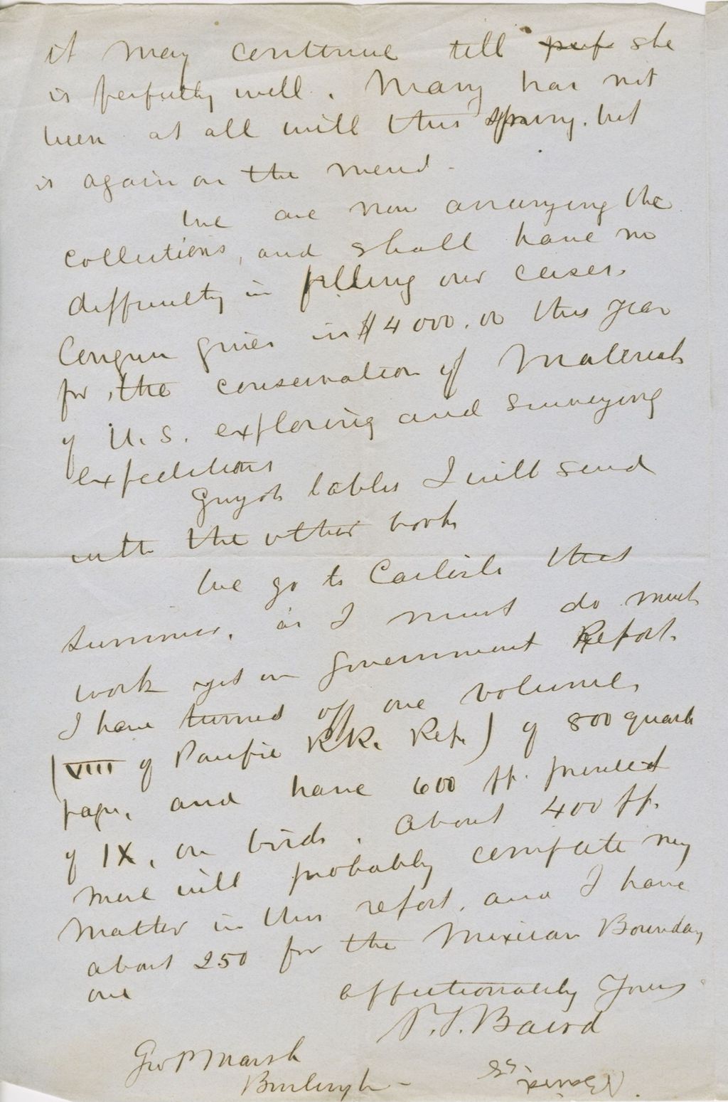 Miniature of Letter from SPENCER FULLERTON BAIRD to GEORGE PERKINS MARSH, dated July 1, 1858.