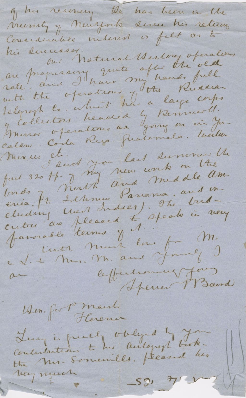 Miniature of Letter from SPENCER FULLERTON BAIRD to GEORGE PERKINS MARSH, dated October 14, 1865.