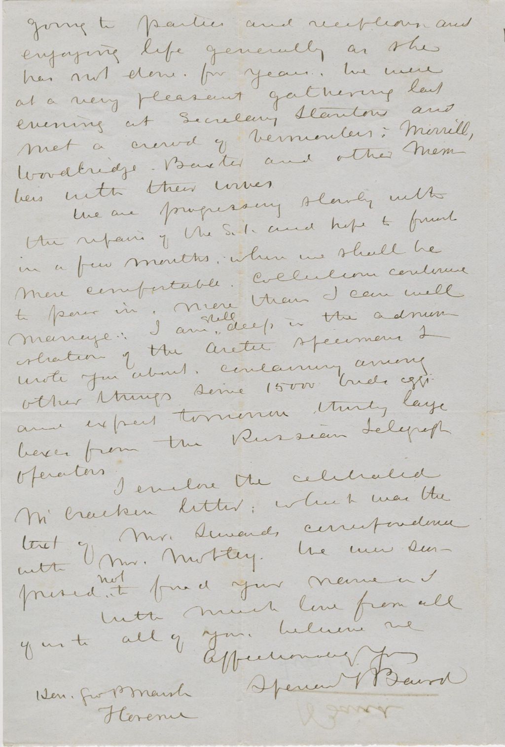 Miniature of Letter from SPENCER FULLERTON BAIRD to GEORGE PERKINS MARSH, dated February 10, 1867.