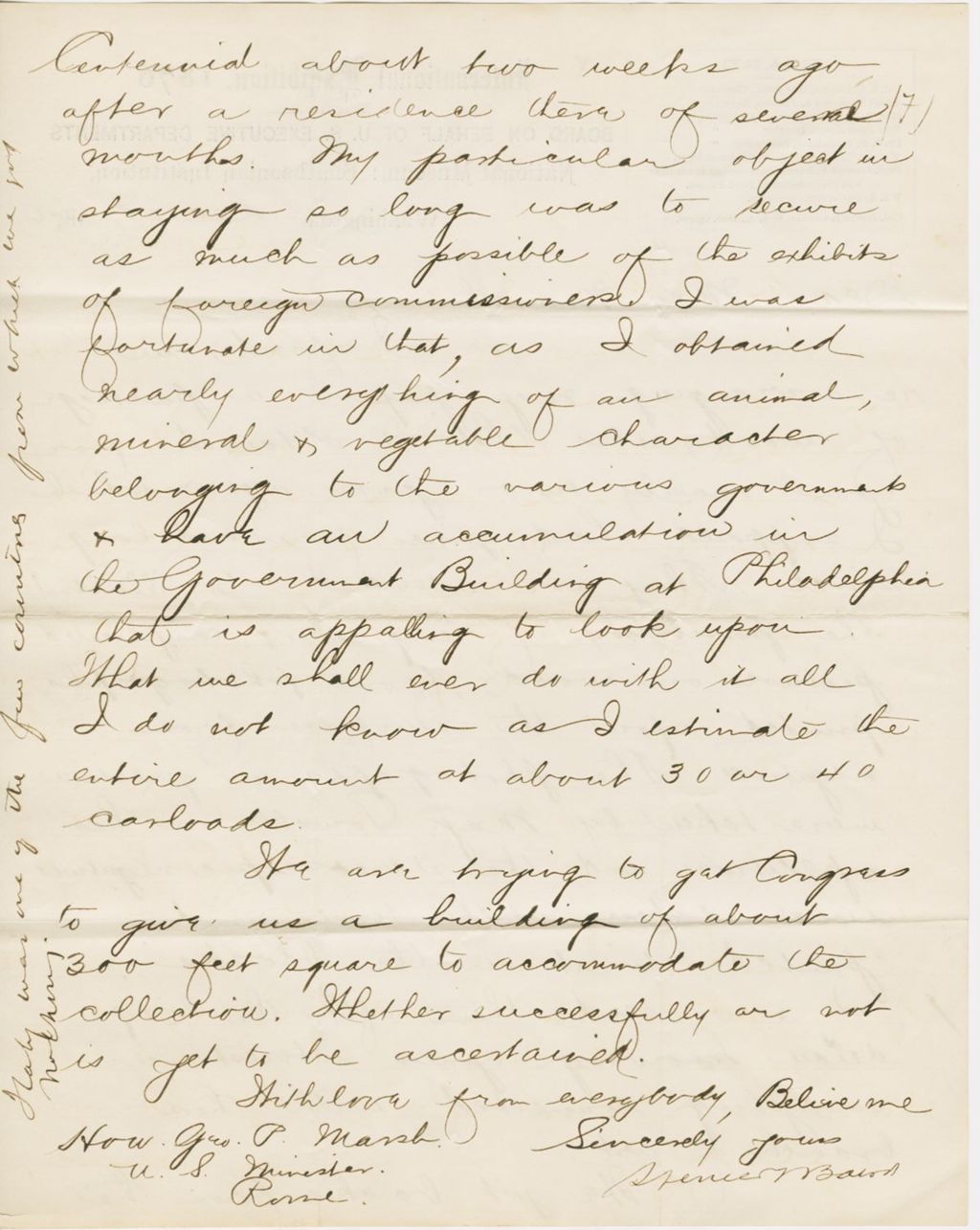 Miniature of Letter from SPENCER FULLERTON BAIRD to GEORGE PERKINS MARSH, dated December 28, 1876.