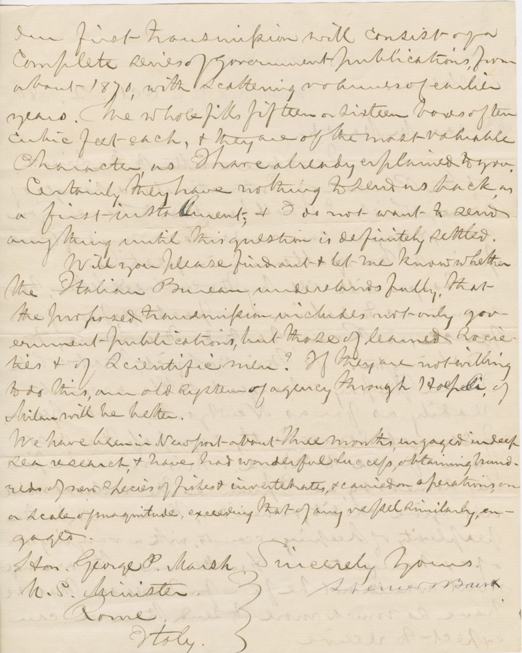 Miniature of Letter from SPENCER FULLERTON BAIRD to GEORGE PERKINS MARSH, dated October 2, 1880.