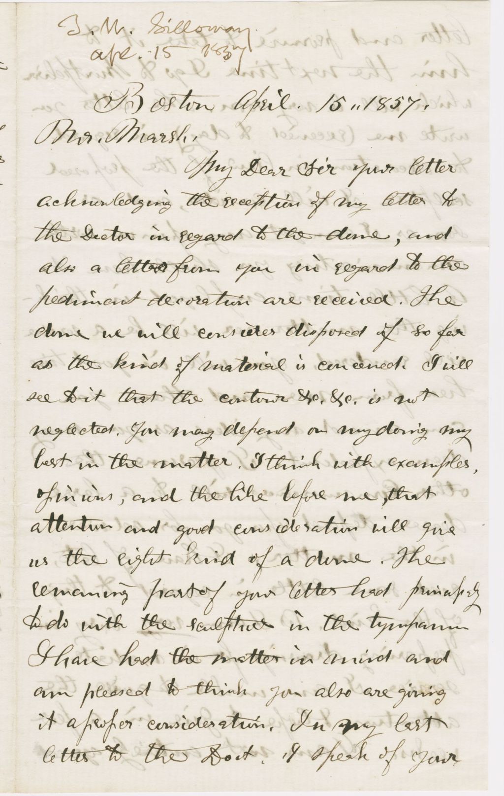 Miniature of Letter from THOMAS WILLIAM SILLOWAY to GEORGE PERKINS MARSH, dated April 15, 1857.