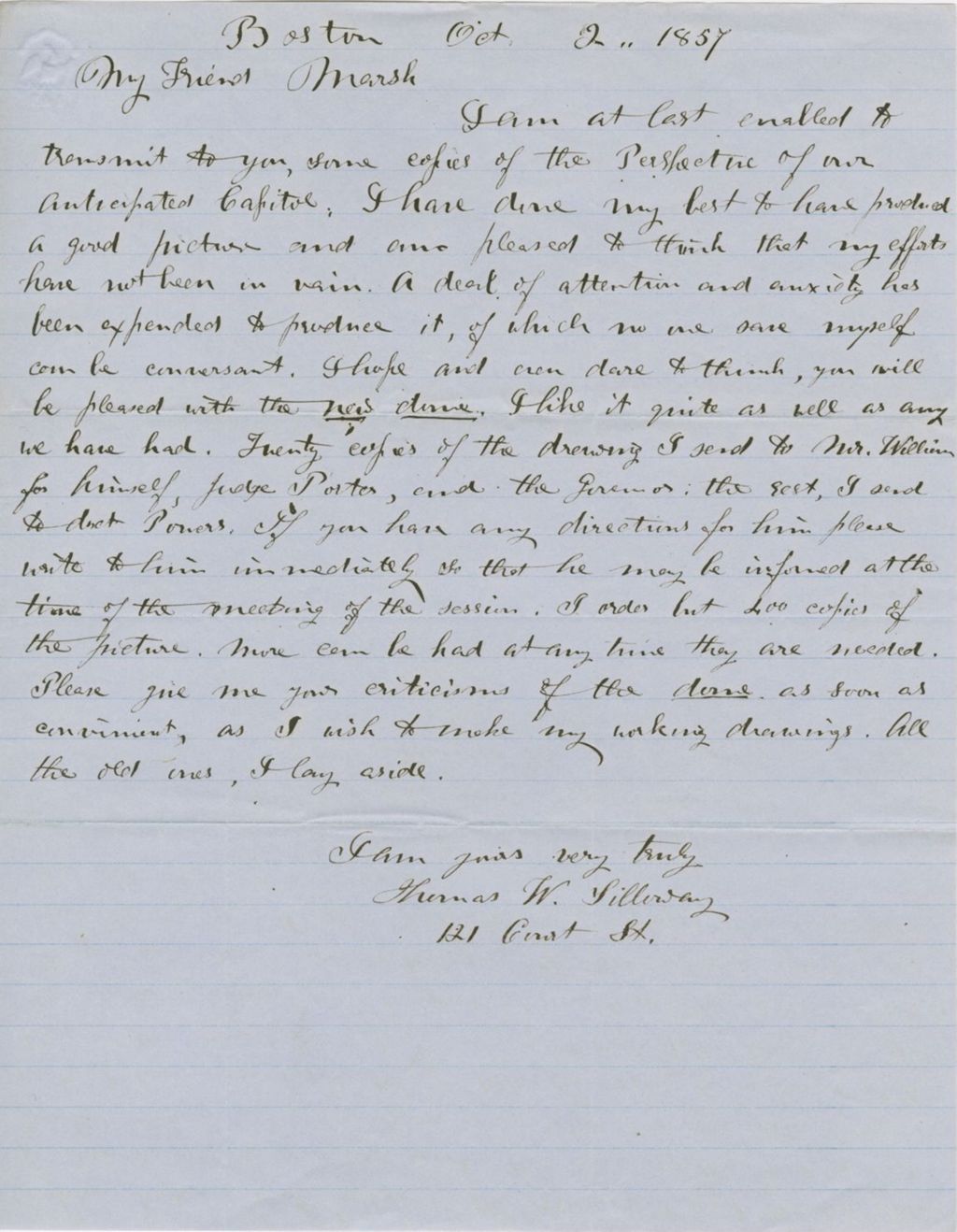 Miniature of Letter from THOMAS WILLIAM SILLOWAY to GEORGE PERKINS MARSH, dated October 2, 1857.