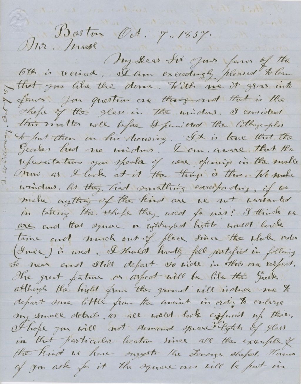 Miniature of Letter from THOMAS WILLIAM SILLOWAY to GEORGE PERKINS MARSH, dated October 7, 1857.