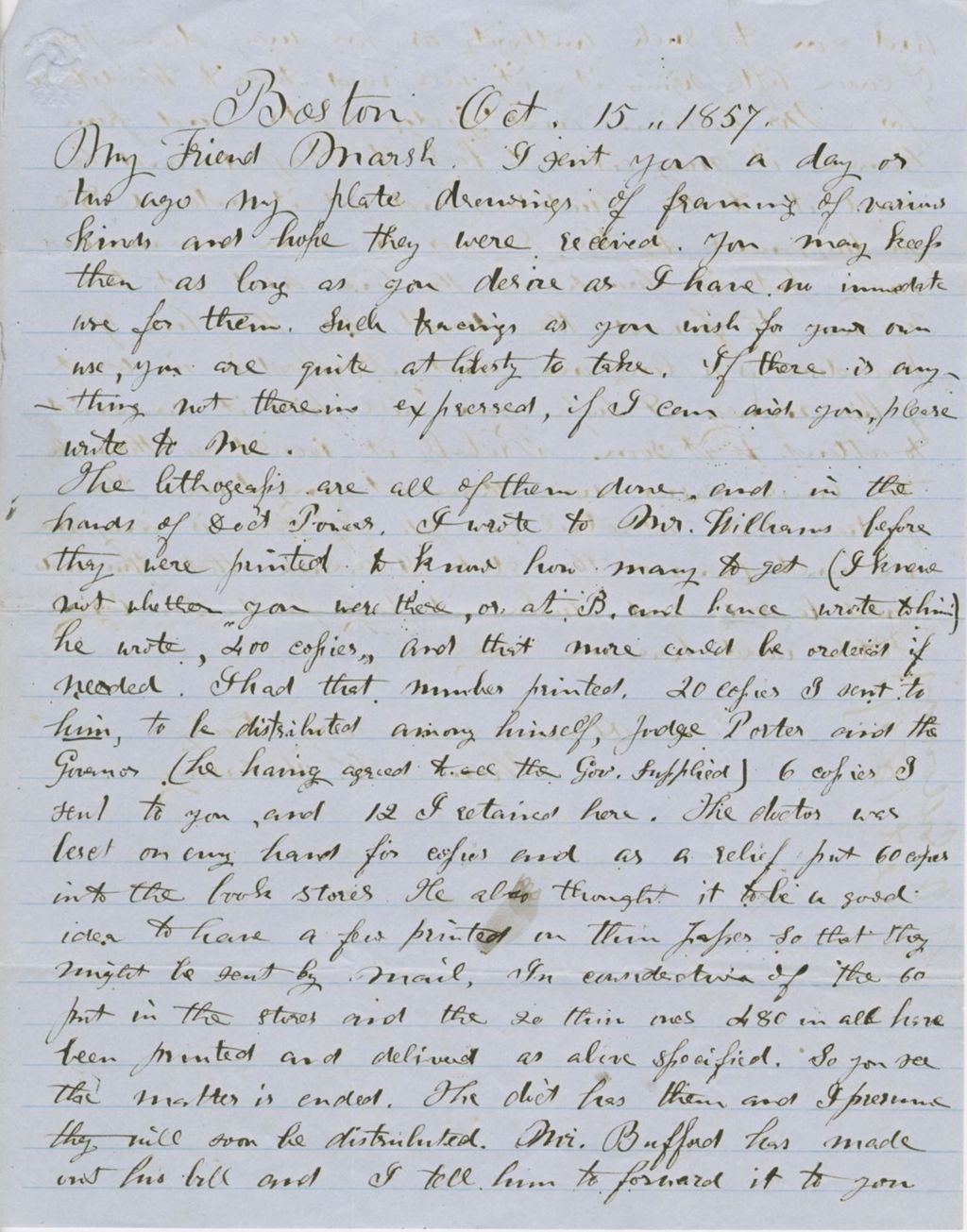 Miniature of Letter from THOMAS WILLIAM SILLOWAY to GEORGE PERKINS MARSH, dated October 15, 1857.