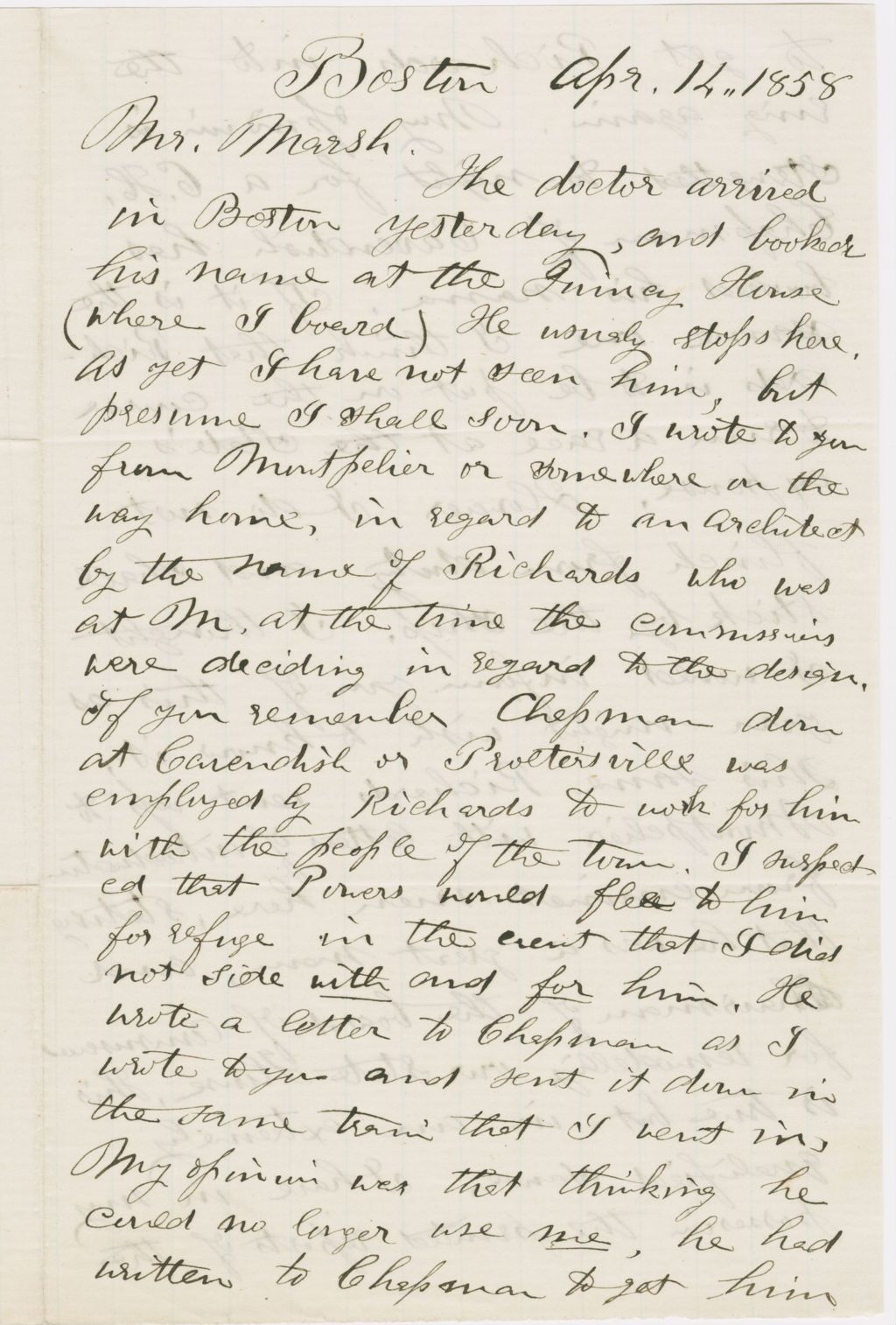 Miniature of Letter from THOMAS WILLIAM SILLOWAY to GEORGE PERKINS MARSH, dated April 14, 1858.