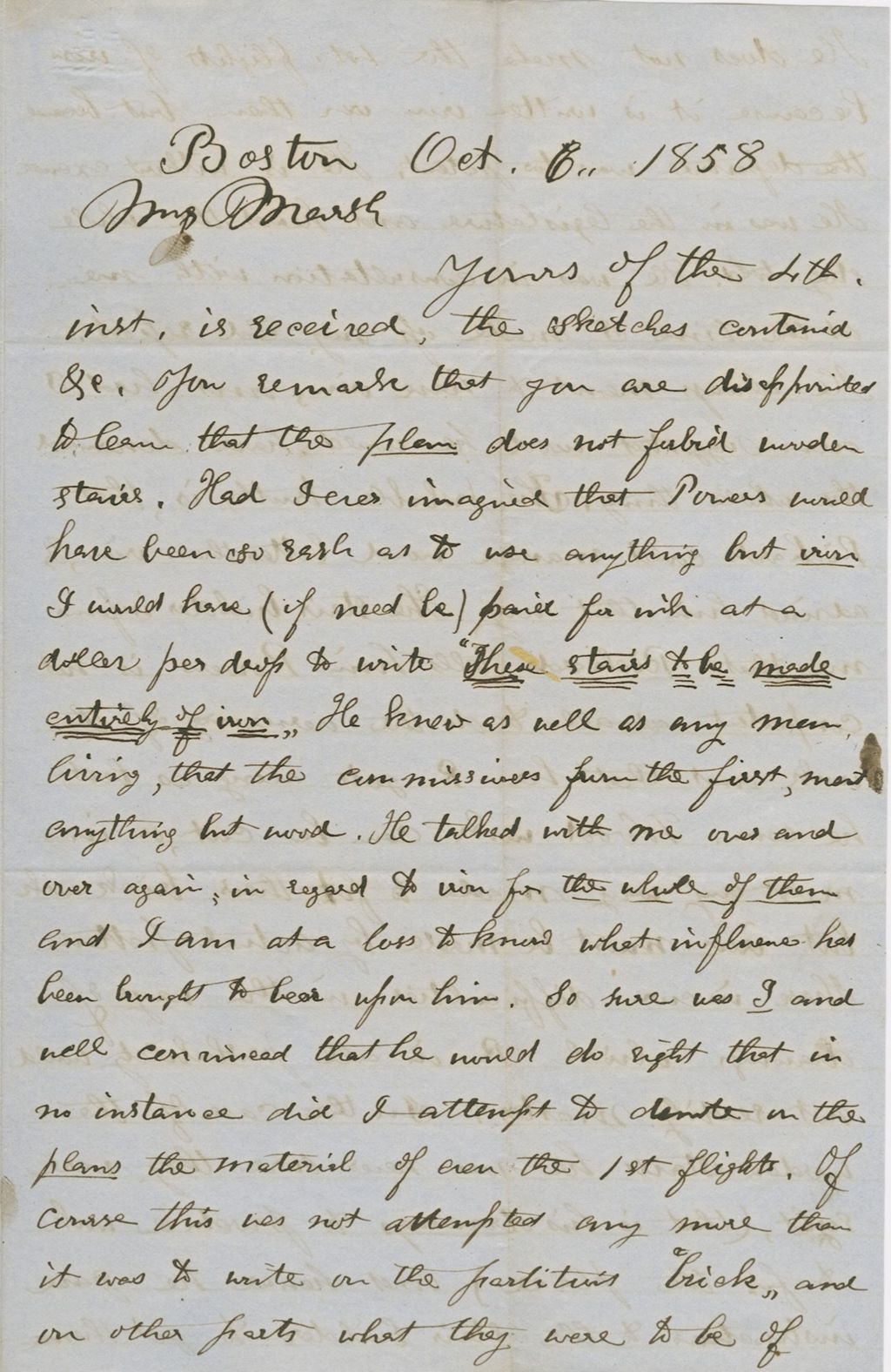 Miniature of Letter from THOMAS WILLIAM SILLOWAY to GEORGE PERKINS MARSH, dated October 6, 1858.