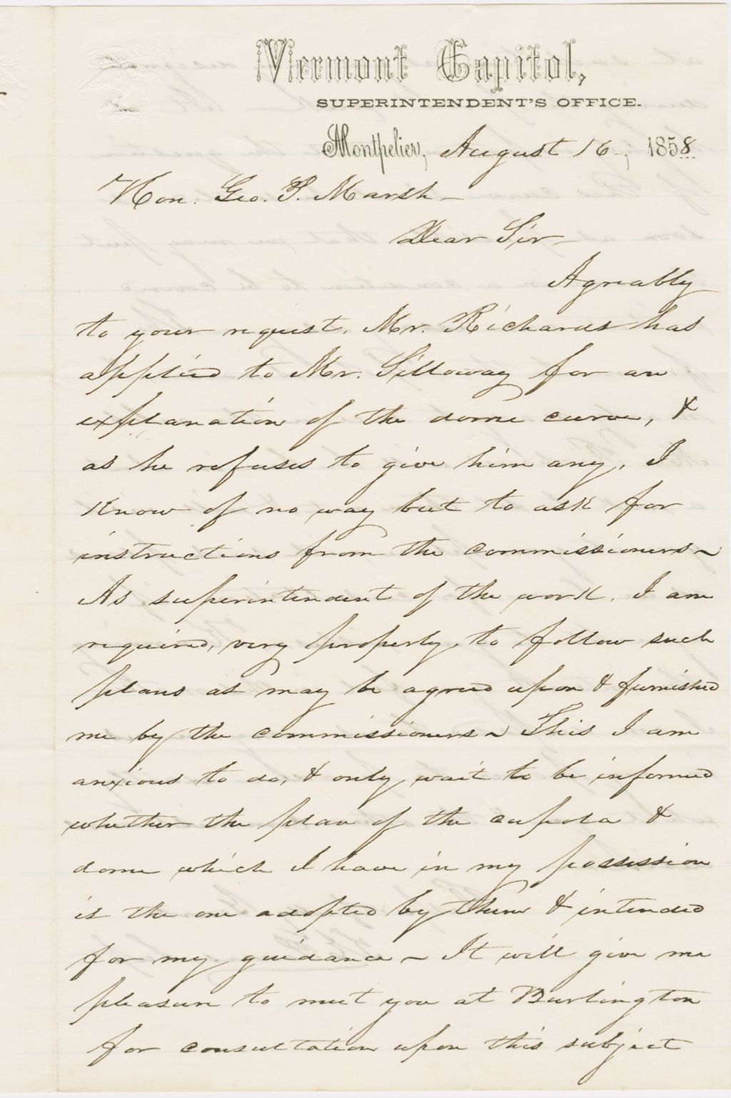 Miniature of Letter from THOMAS E. POWERS to GEORGE PERKINS MARSH, dated August 15, 1858.