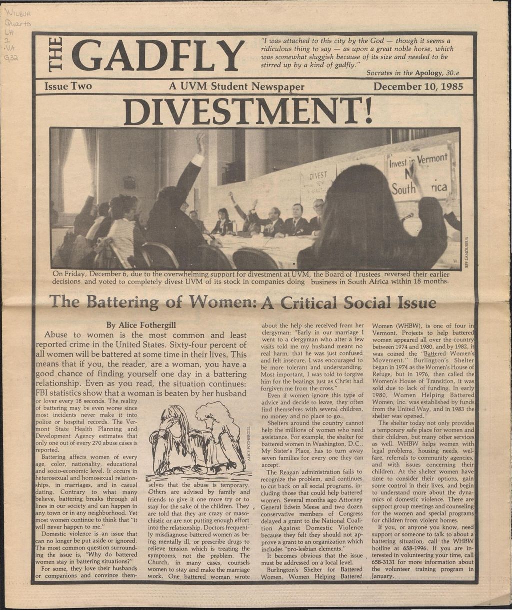 Miniature of The Gadfly : a UVM student newspaper, vol. 01, n. 02