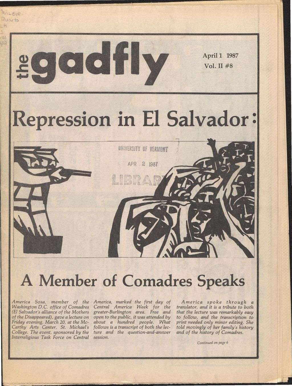 Miniature of The Gadfly : a UVM student newspaper, vol. 02, n. 08