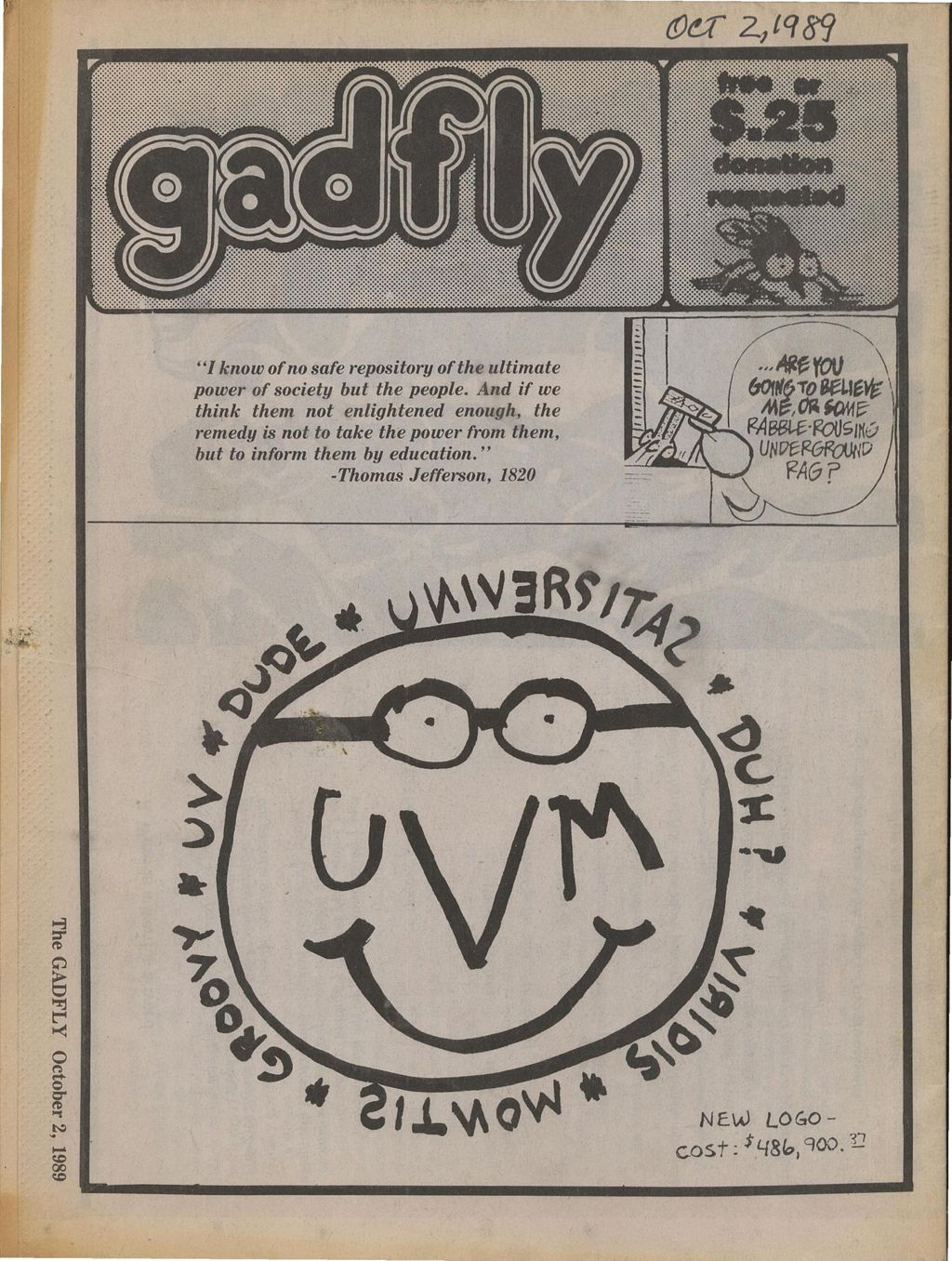 Miniature of The Gadfly : a UVM student newspaper, vol. 05, n. 01