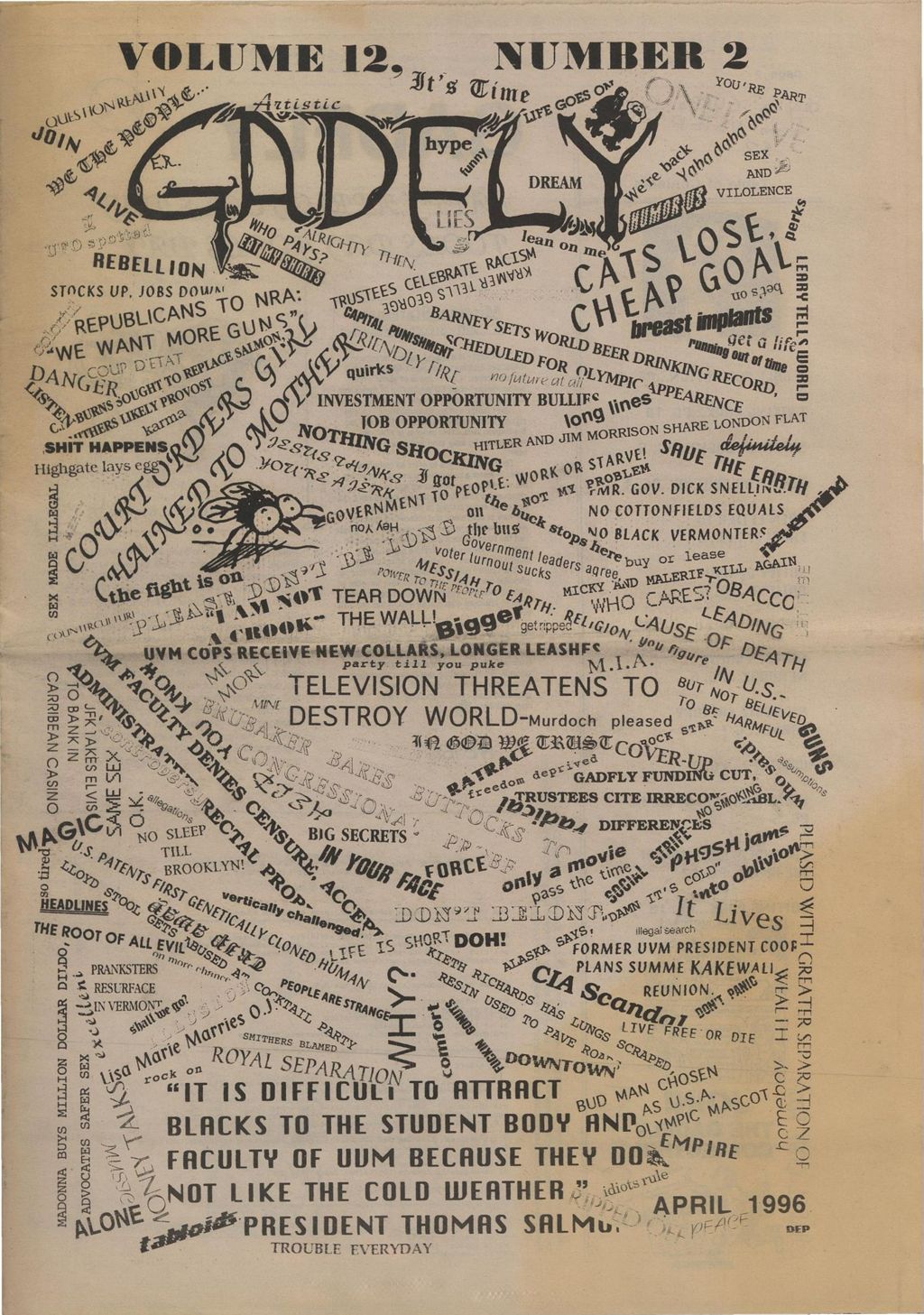 Miniature of The Gadfly : a UVM student newspaper, vol. 12, n. 02