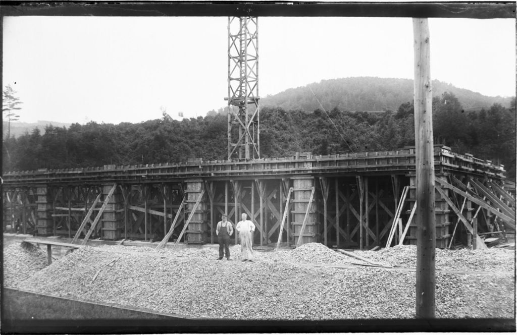 Miniature of Two men pictured in front of Pumpkin Hill bridge in Danville, Vermont