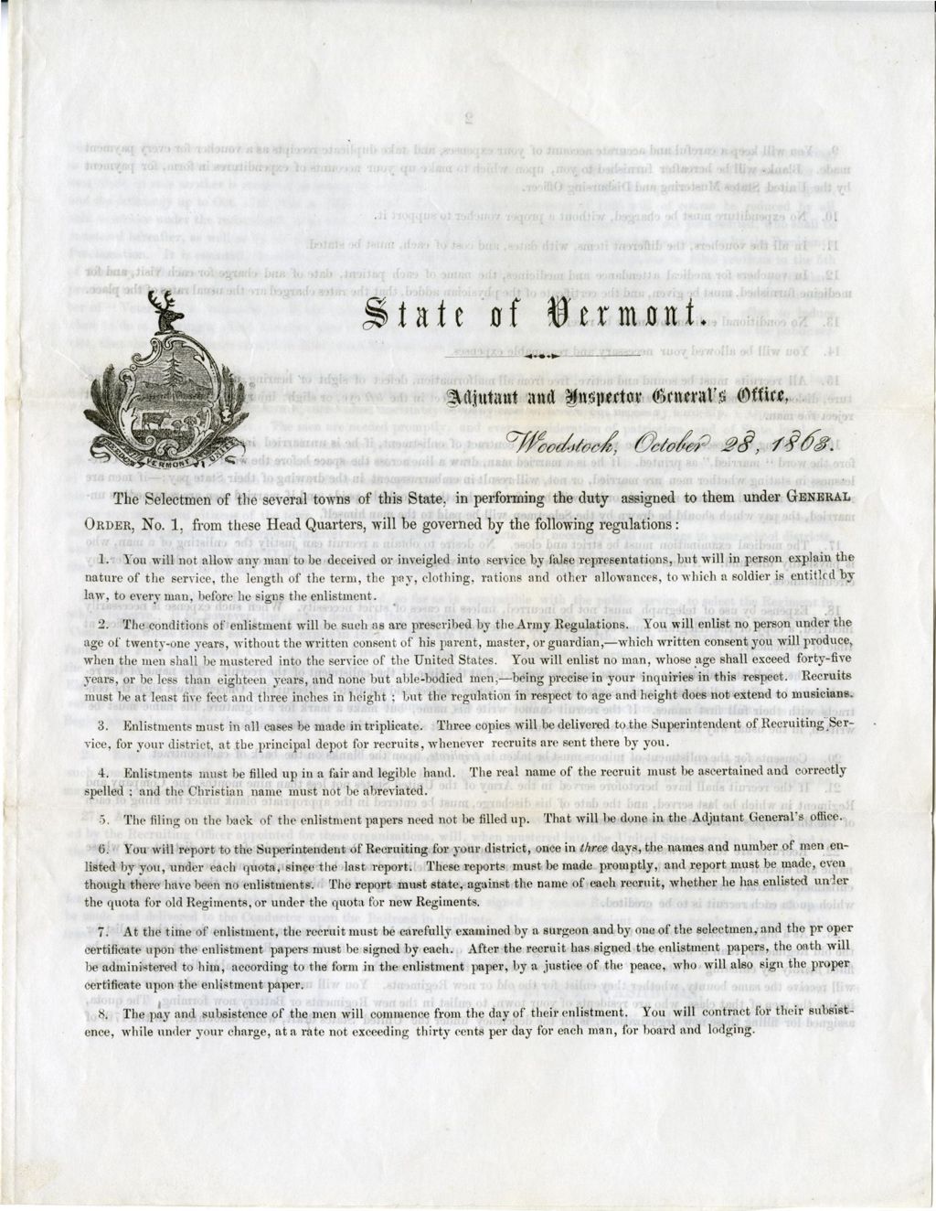 Miniature of The Selectmen of the several towns of this State, in performing the duty assigned to them under General Order, No.1, from these Head Quarters, will be governed by the following regulations