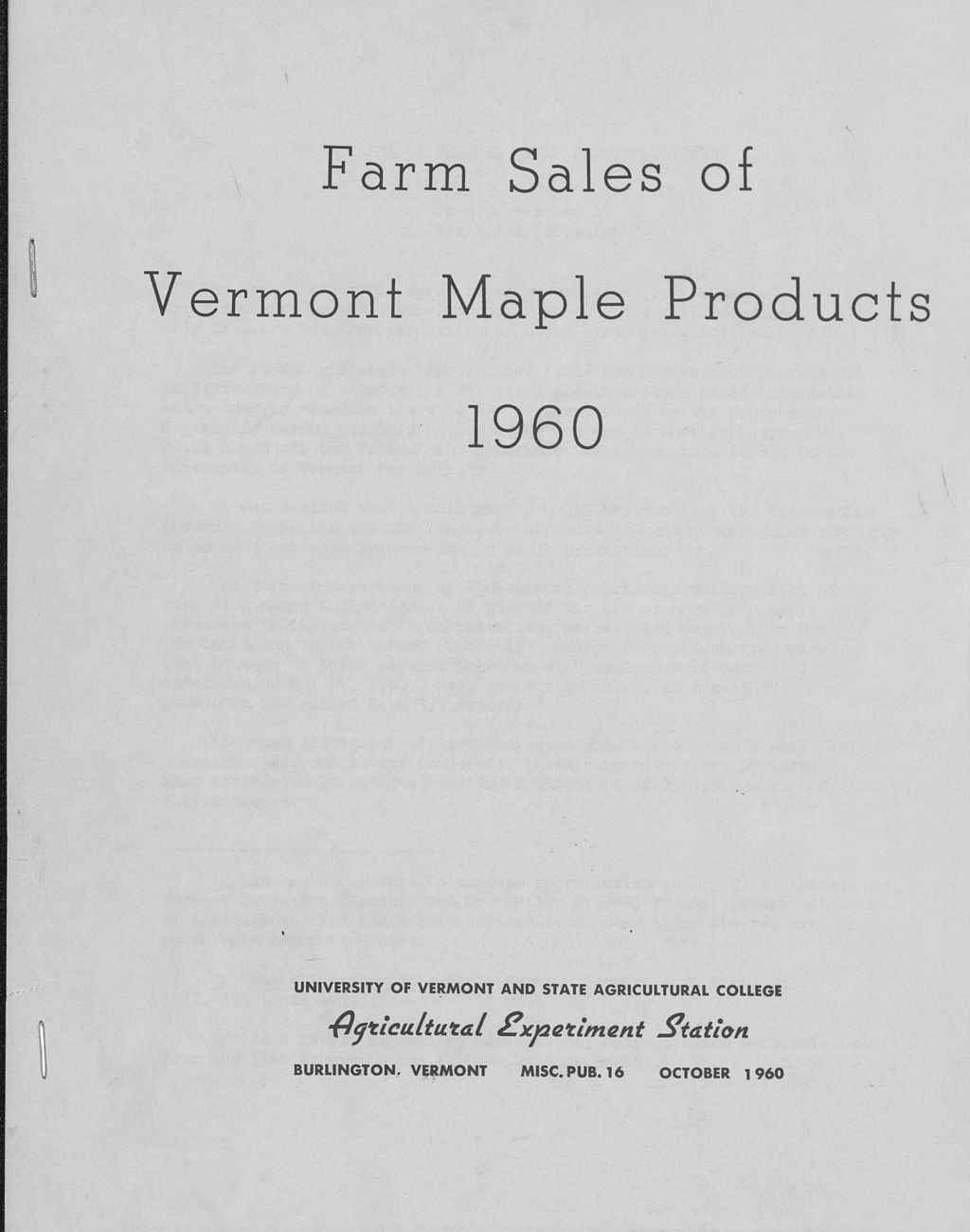 Miniature of Farm sales of Vermont maple products 1960