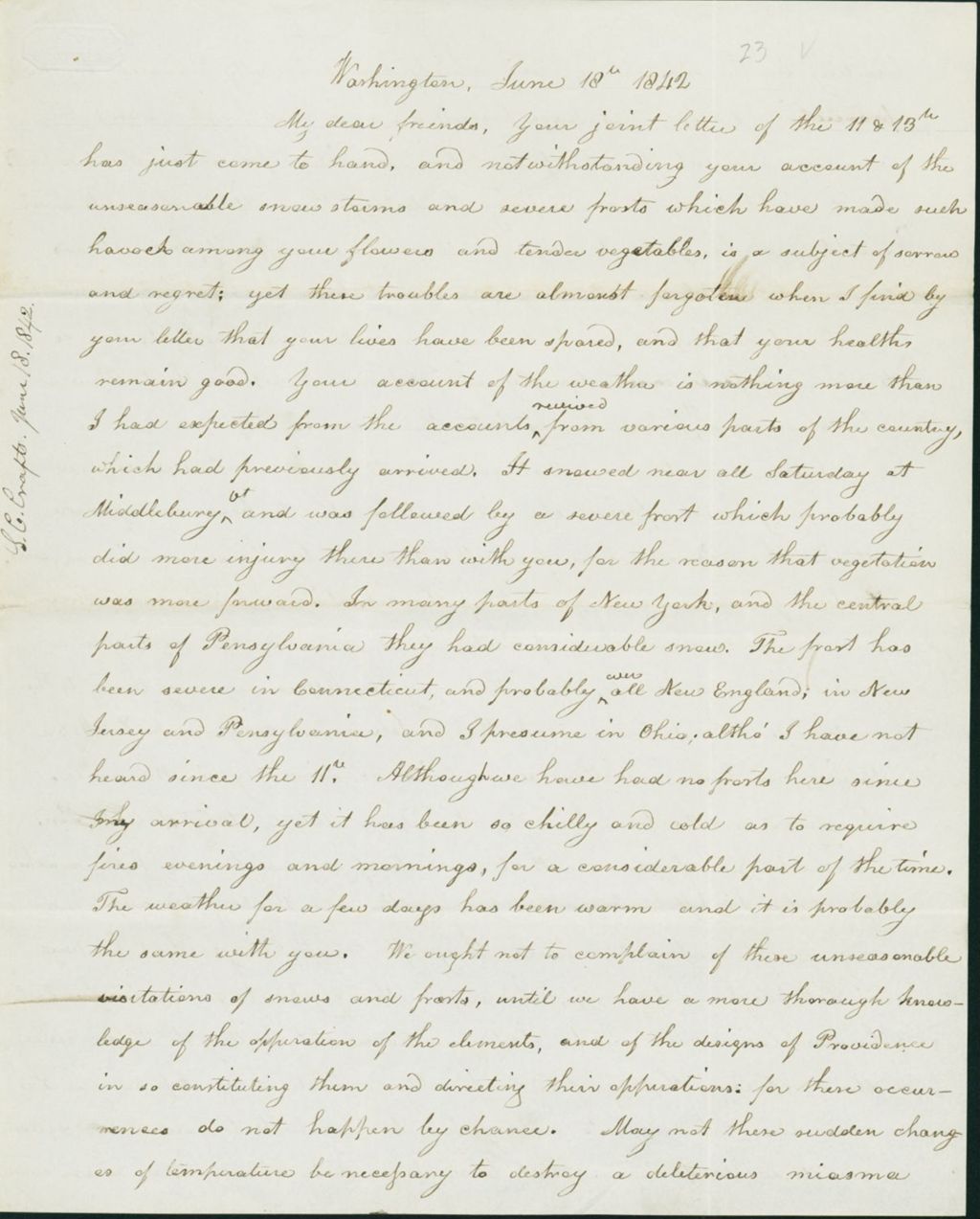 Miniature of Letter to Nathan and Mary Hill, June 18, 1842