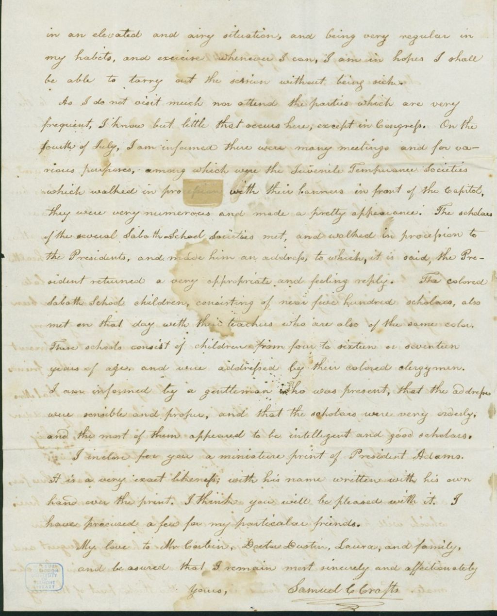 Miniature of Letter to Matilda Corbin, July 7, 1842