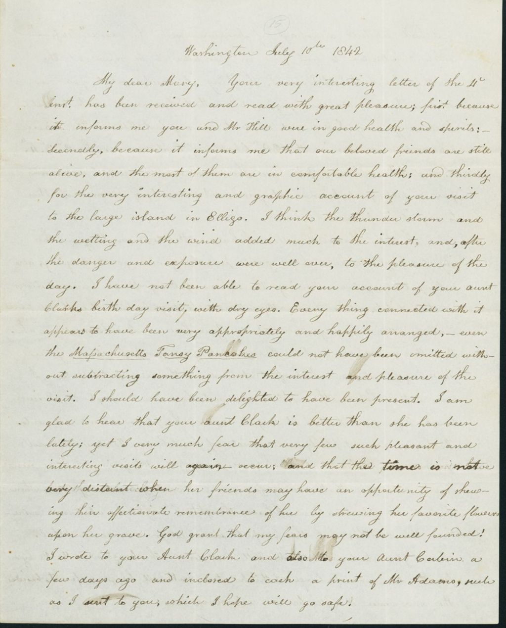 Miniature of Letter to Mary Hill, July 10, 1842