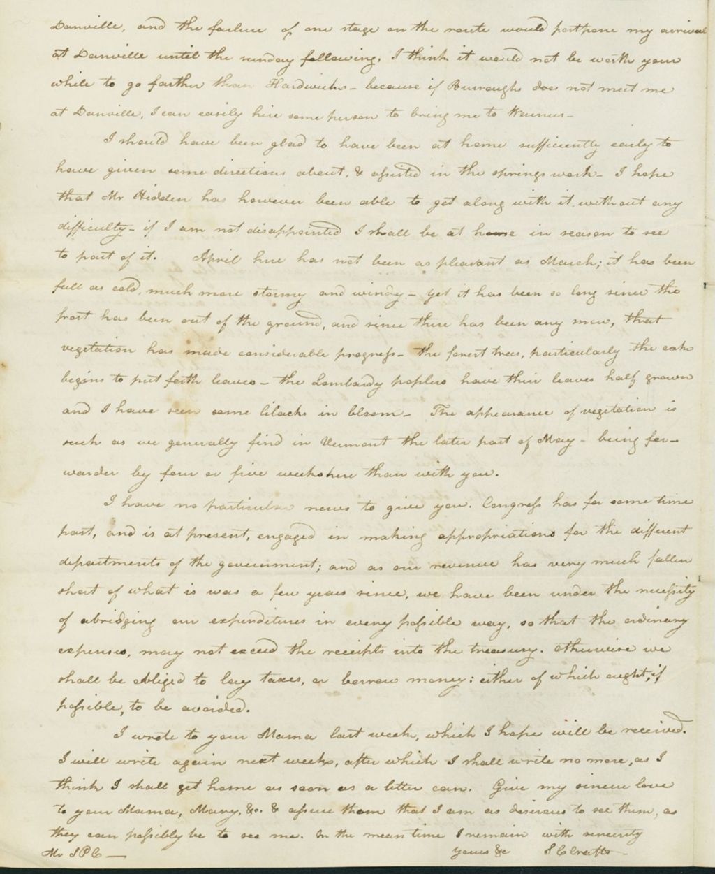 Miniature of Letter to Samuel P. Crafts, April 22, 1822