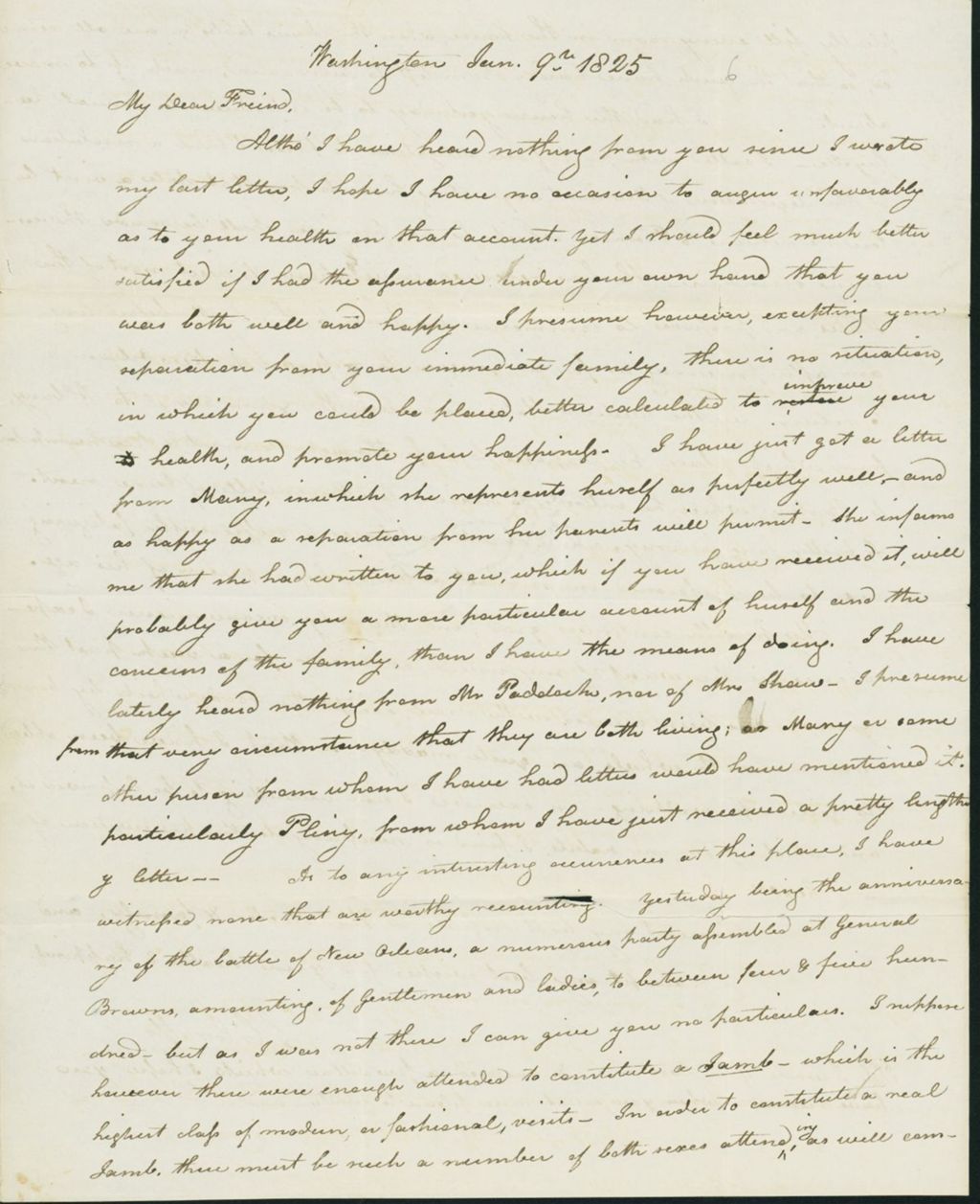 Miniature of Letter to Eunice Crafts, January 9, 1825