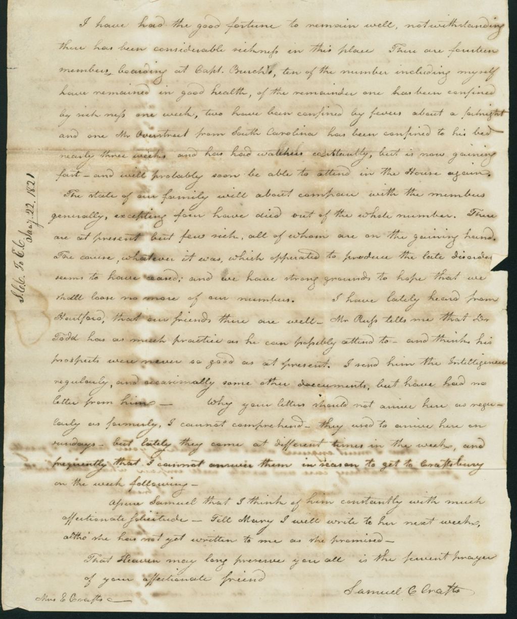 Miniature of Letter to Eunice Todd Crafts, January 22, 1821