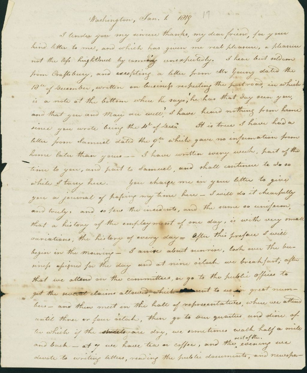 Miniature of Letter to Eunice Todd Crafts, January 1, 1819