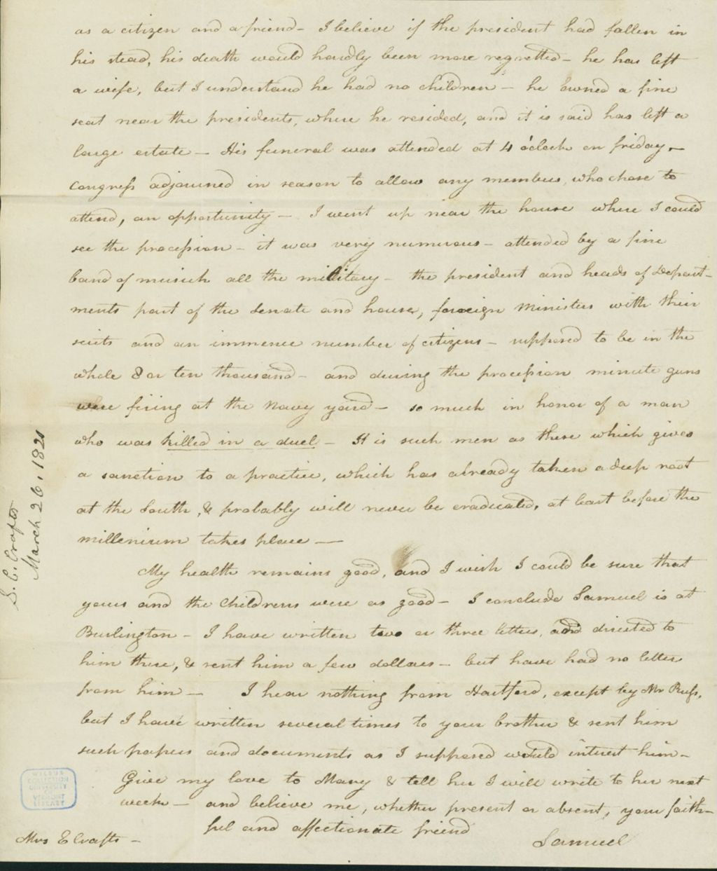 Miniature of Letter to Eunice Todd Crafts, March 26, 1820