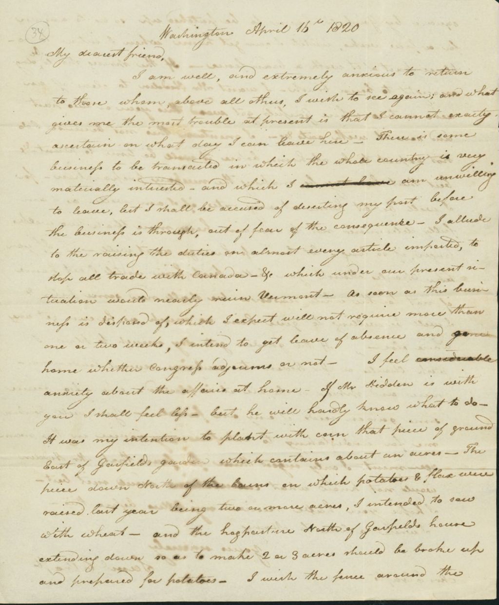 Miniature of Letter to Eunice Todd Crafts, April 15, 1820